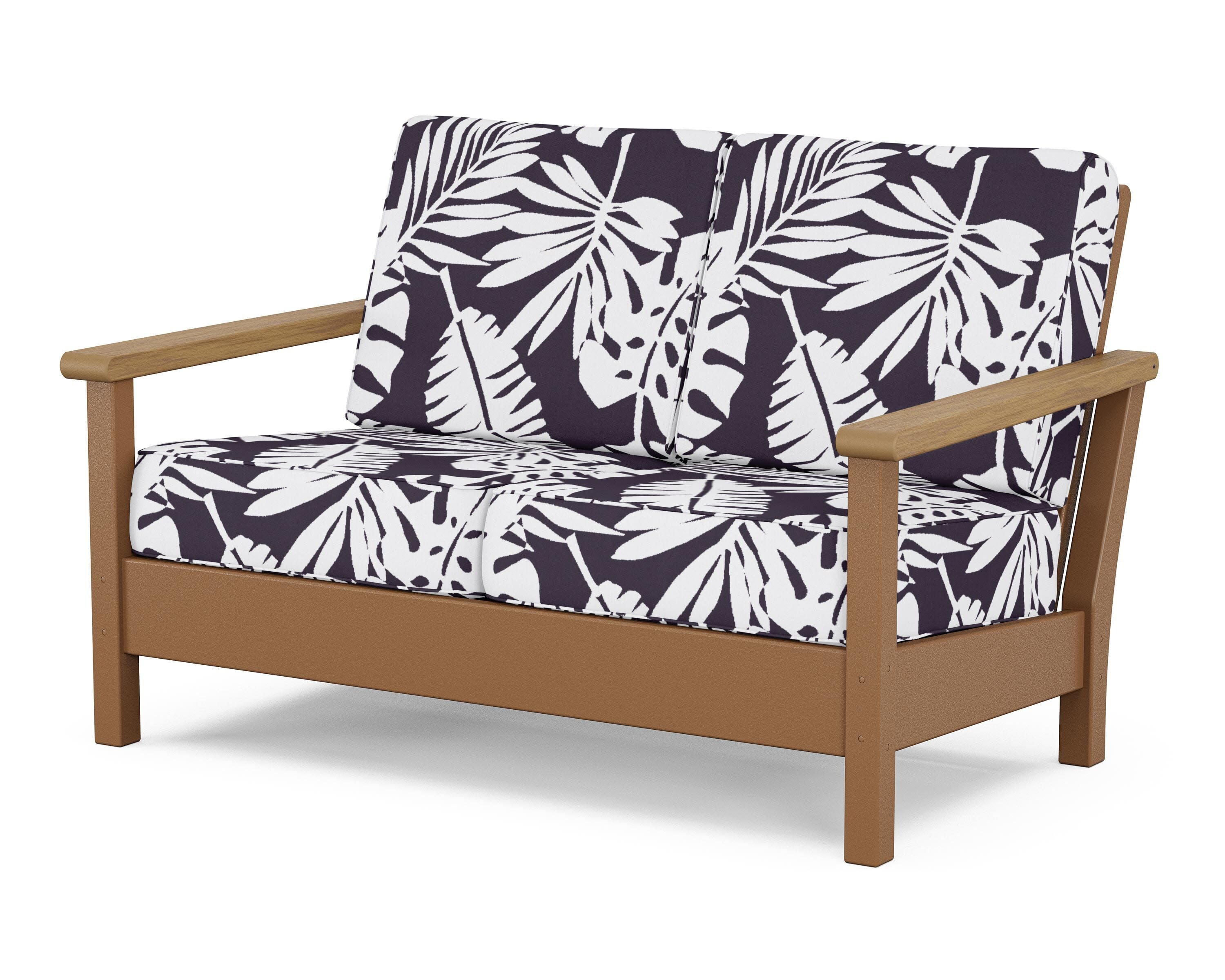 Harbour Deep Seating Loveseat in Teak / Natural / Leaf Navy