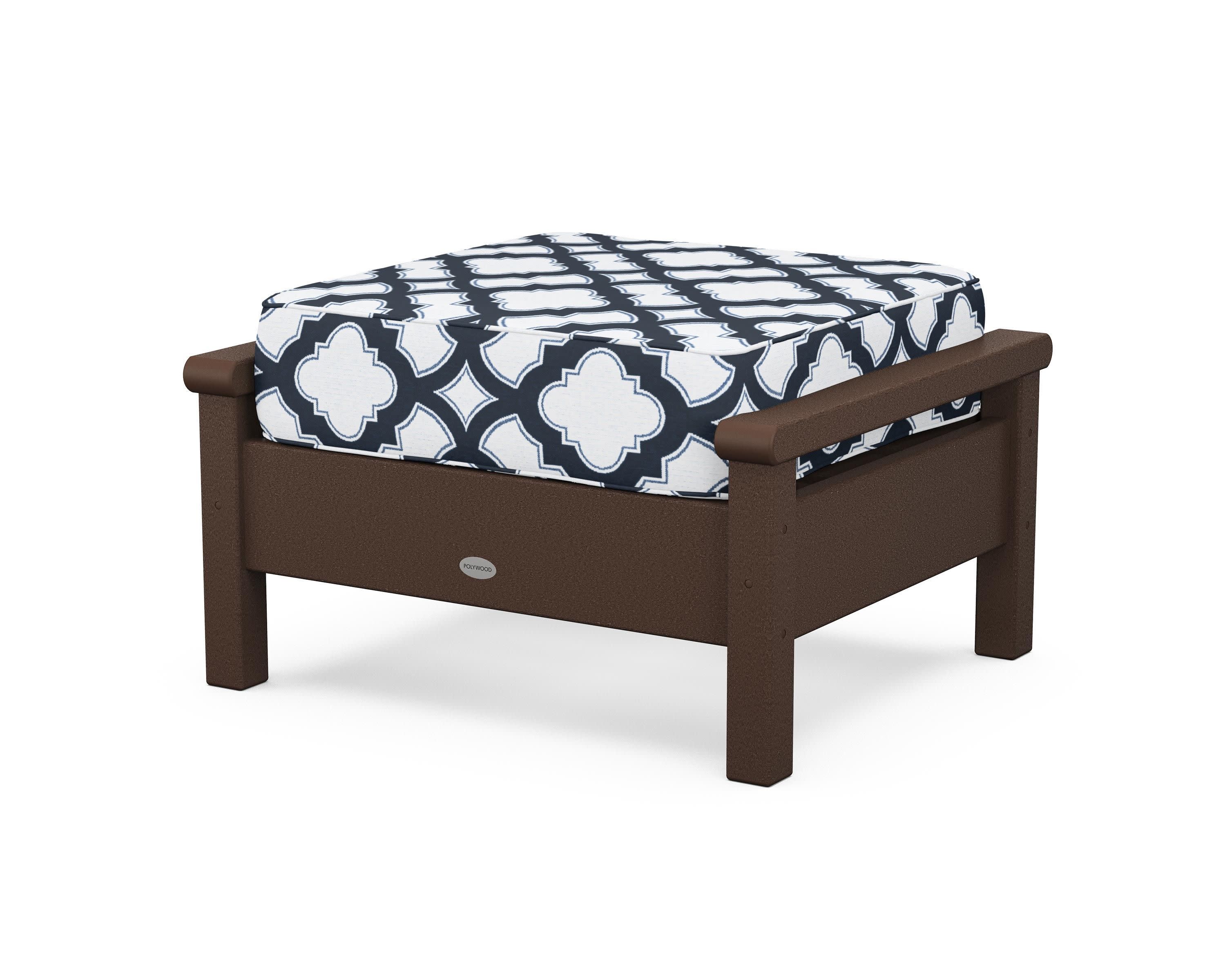 Harbour Deep Seating Ottoman in Mahogany / Trellis Marine Indigo