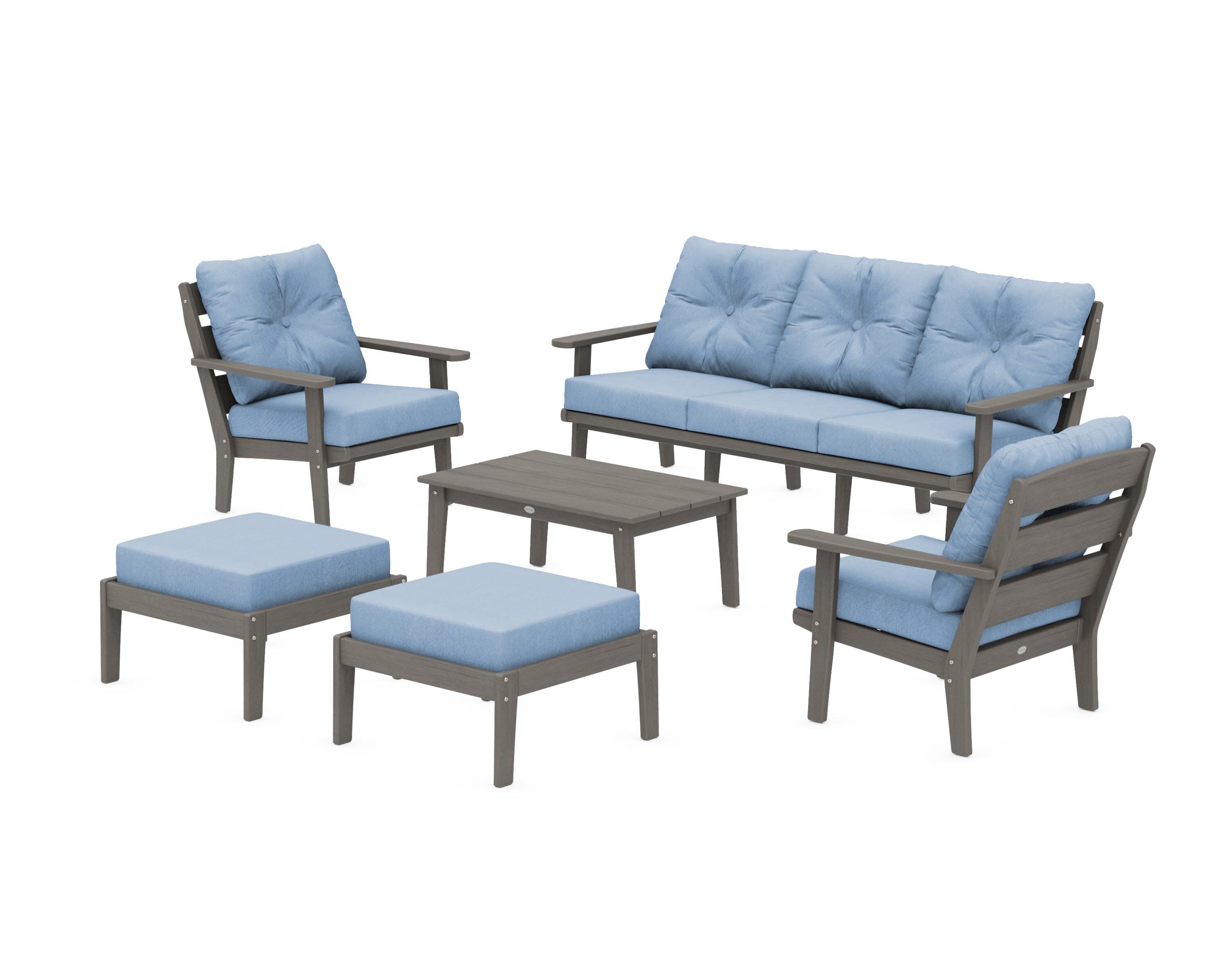 Lakeside 6-Piece Lounge Sofa Set in Driftwood / Sky Blue