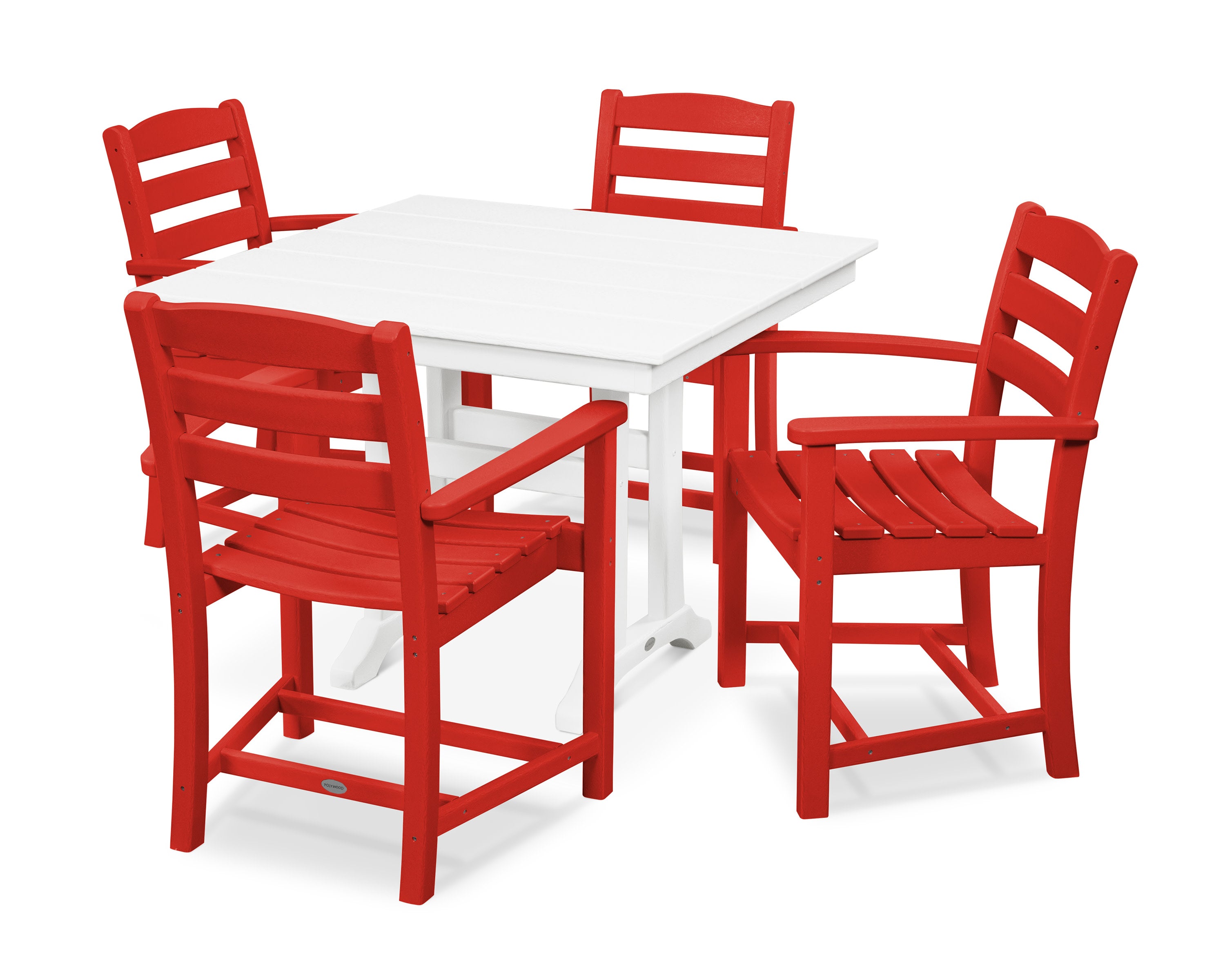 La Casa Caf 5-Piece Farmhouse Trestle Arm Chair Dining Set in Sunset Red / White