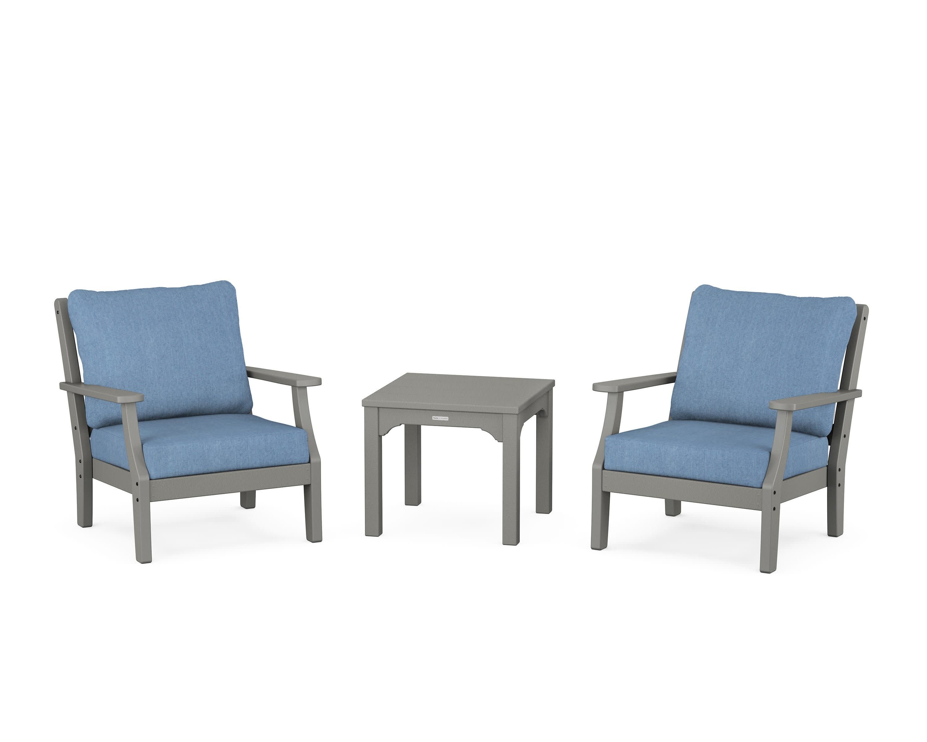 Chinoiserie 3-Piece Deep Seating Set in Slate Grey / Sky Blue