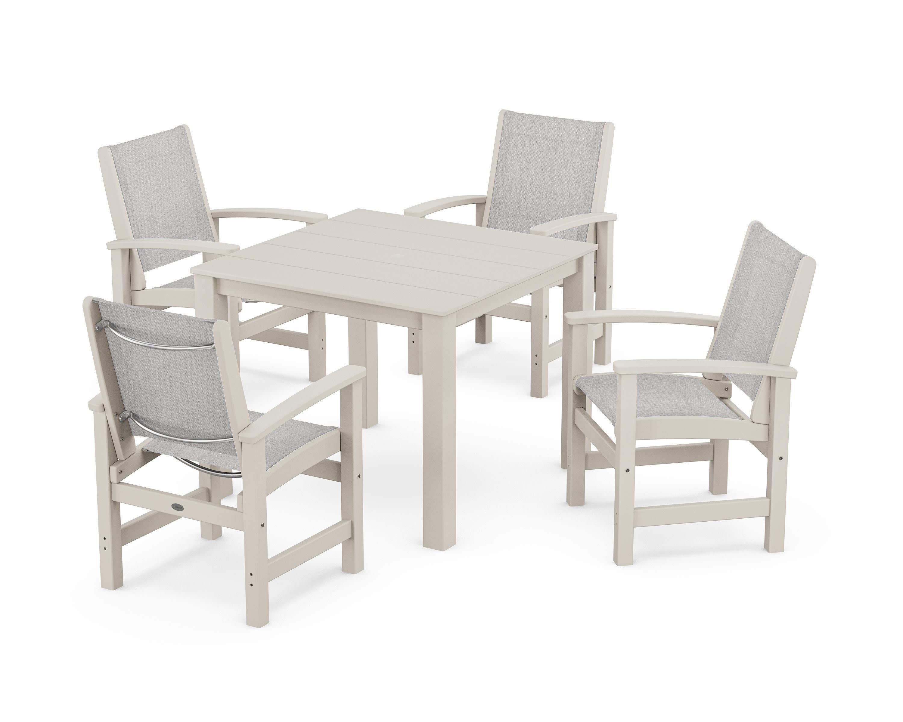 Coastal 5-Piece Parsons Dining Set in Sand / Parchment Sling