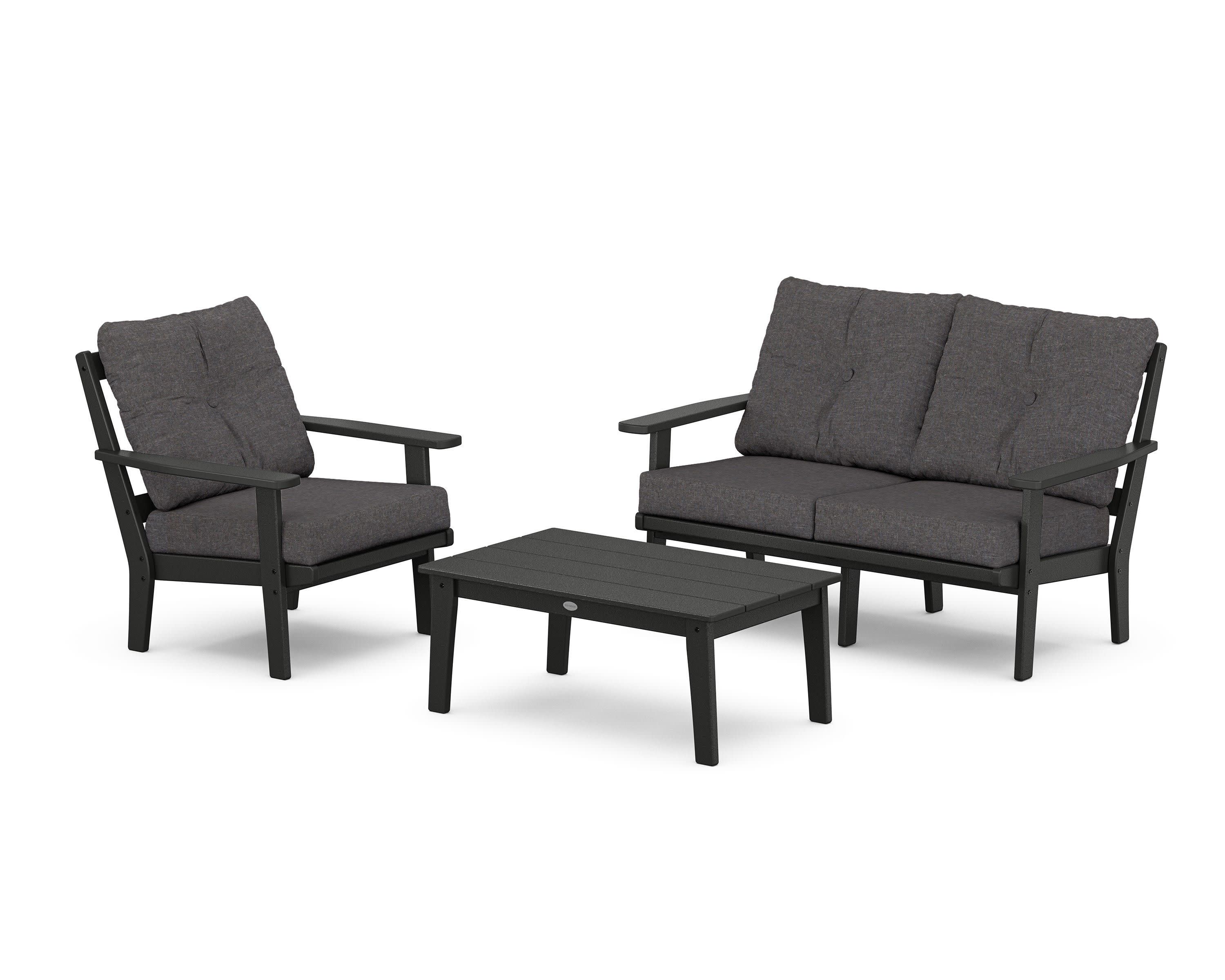 Oxford 3-Piece Deep Seating Set with Loveseat in Black / Ash Charcoal
