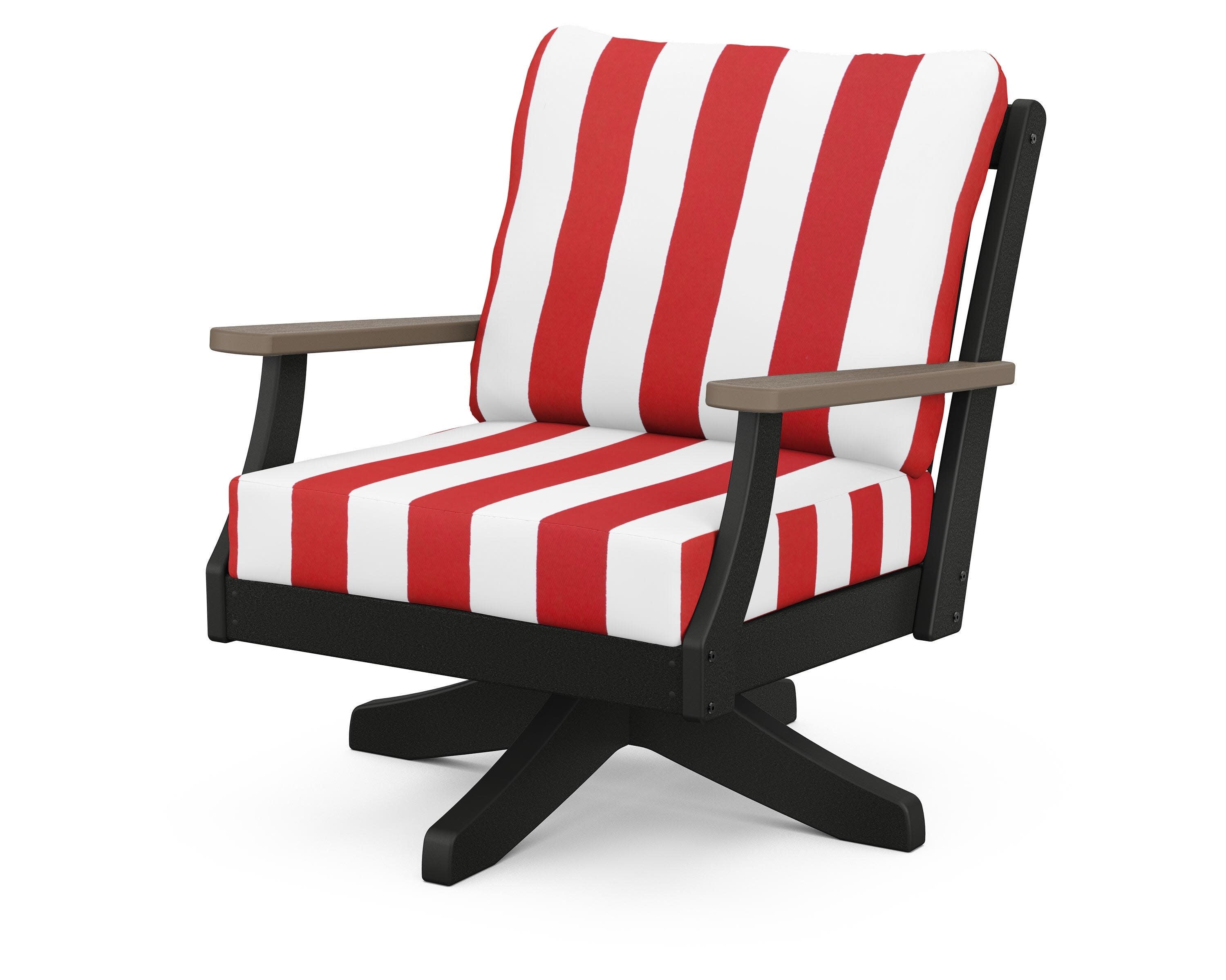 Braxton Deep Seating Swivel Chair in Black / Kona / Cabana Stripe Crimson