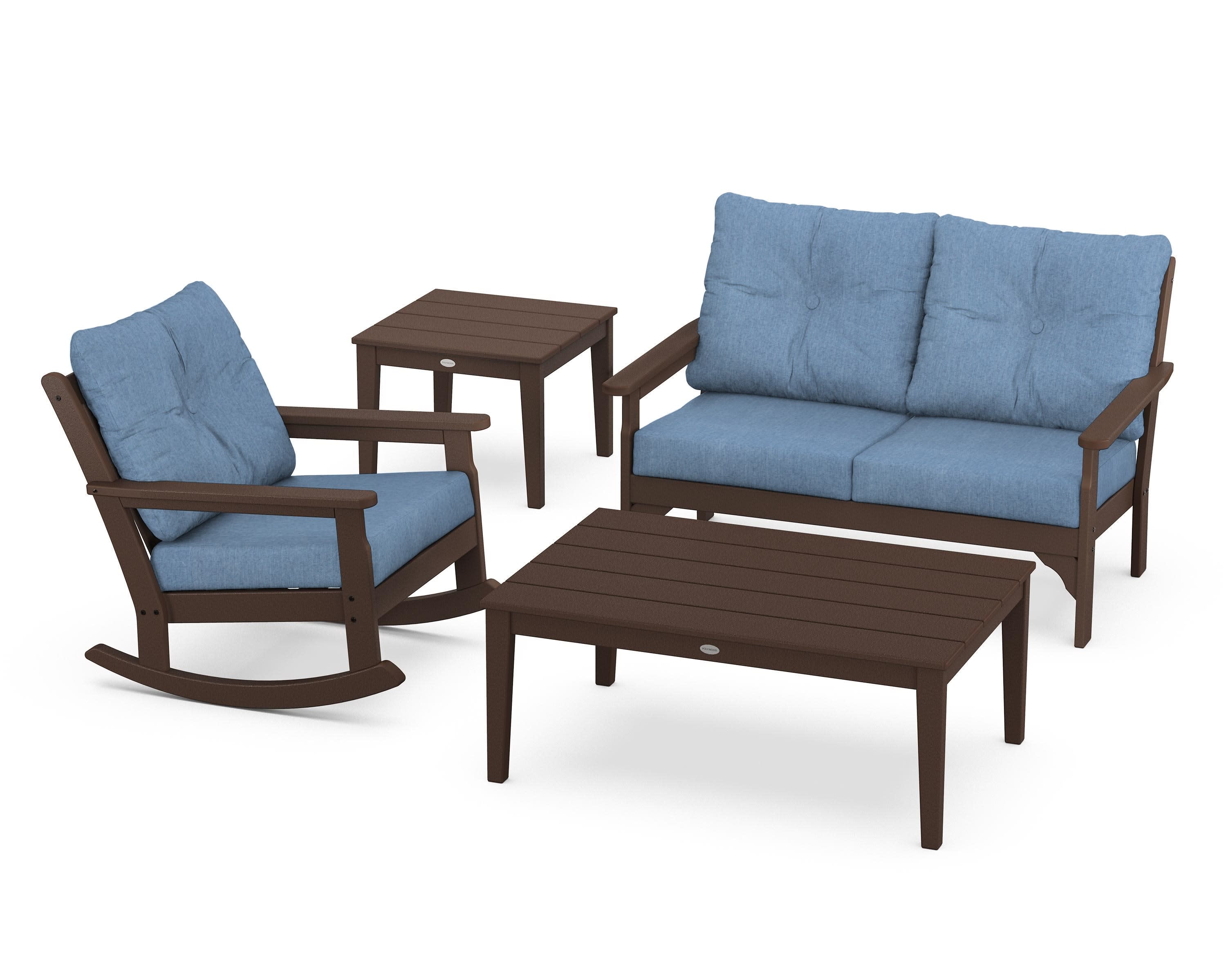 Vineyard 4-Piece Deep Seating Rocker Set in Mahogany / Sky Blue