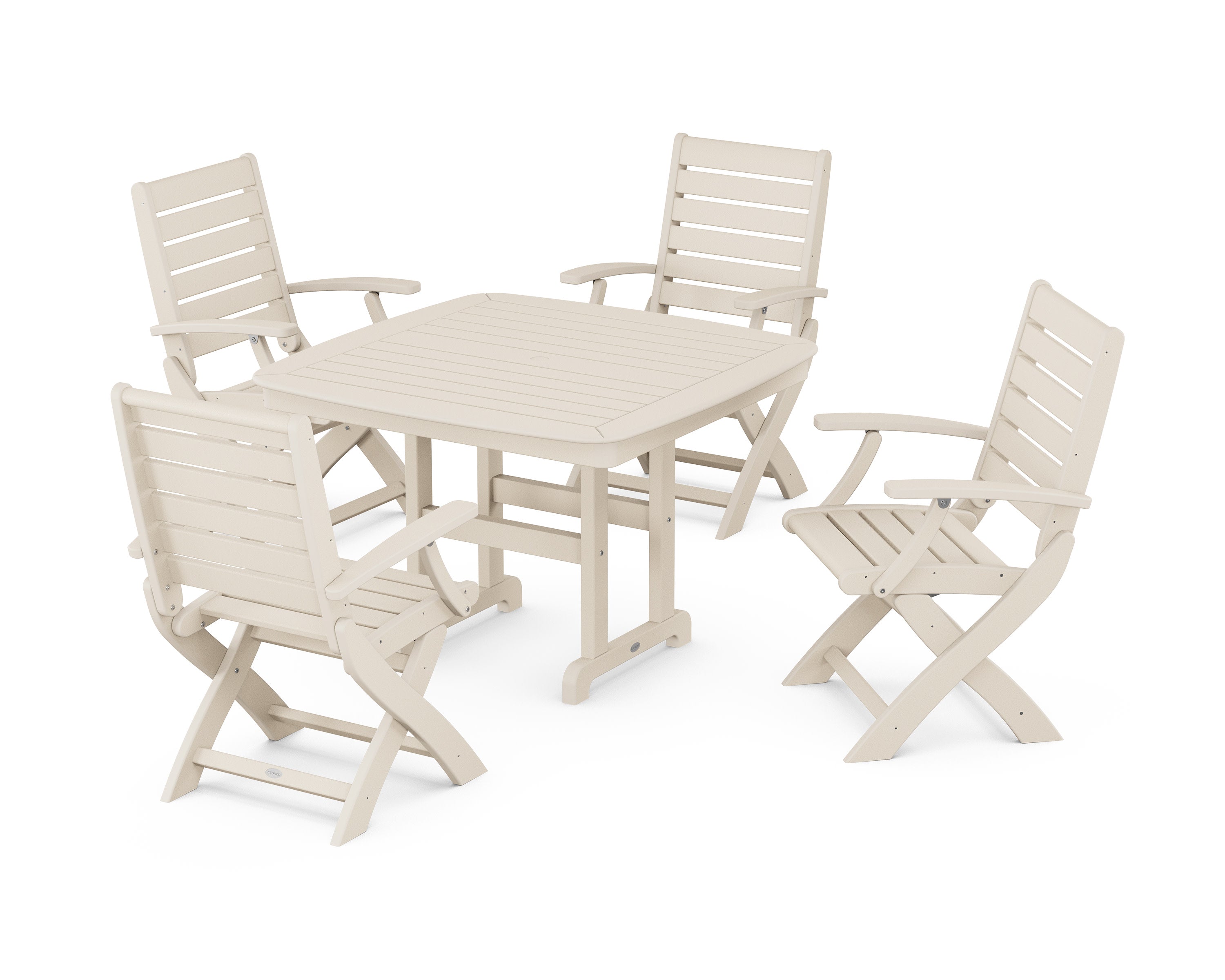 Signature Folding Chair 5-Piece Dining Set with Trestle Legs in Sand