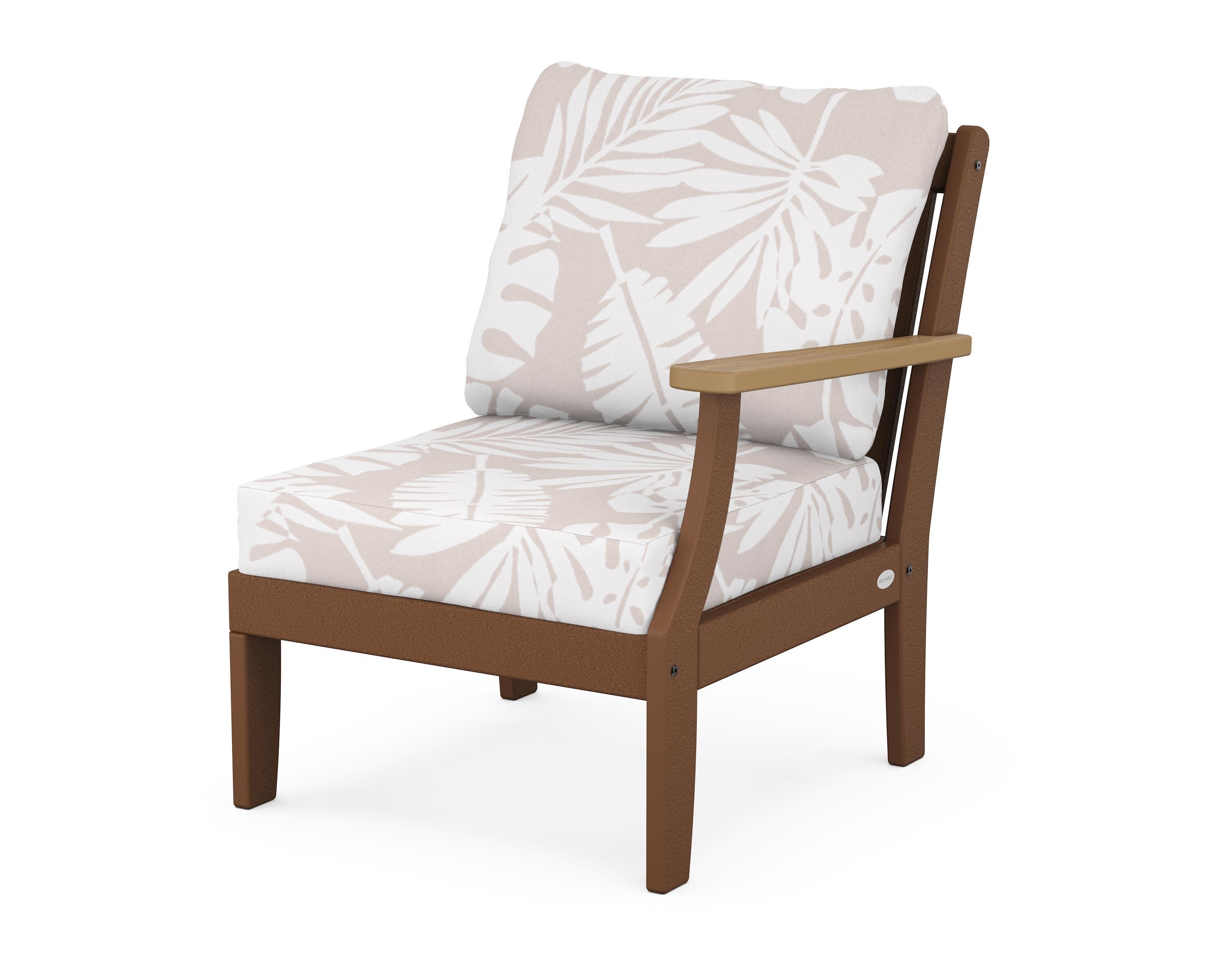 Braxton Modular Right Arm Chair in Teak / Natural / Leaf Dune Burlap