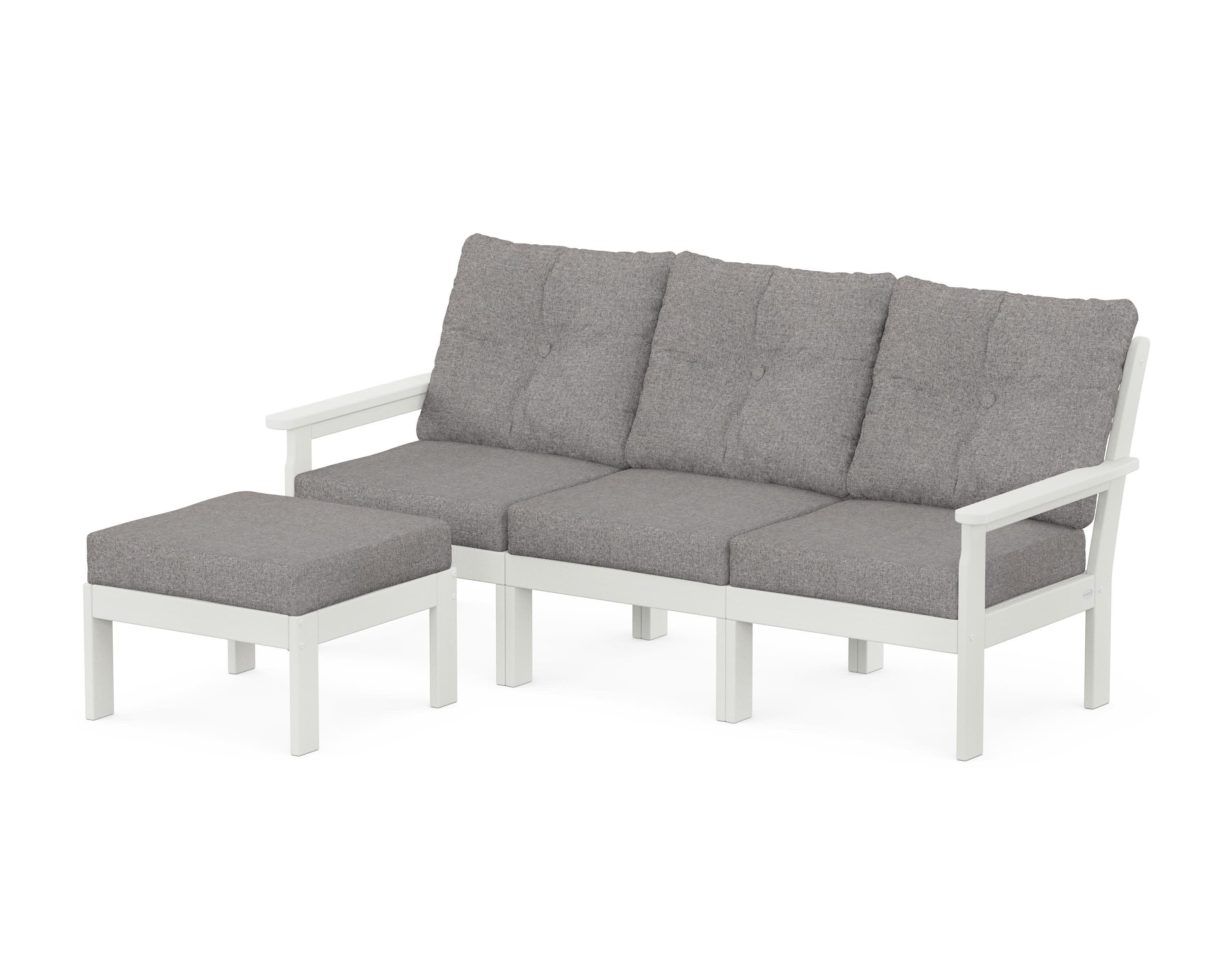 Vineyard 4-Piece Sectional with Ottoman in Vintage White / Grey Mist