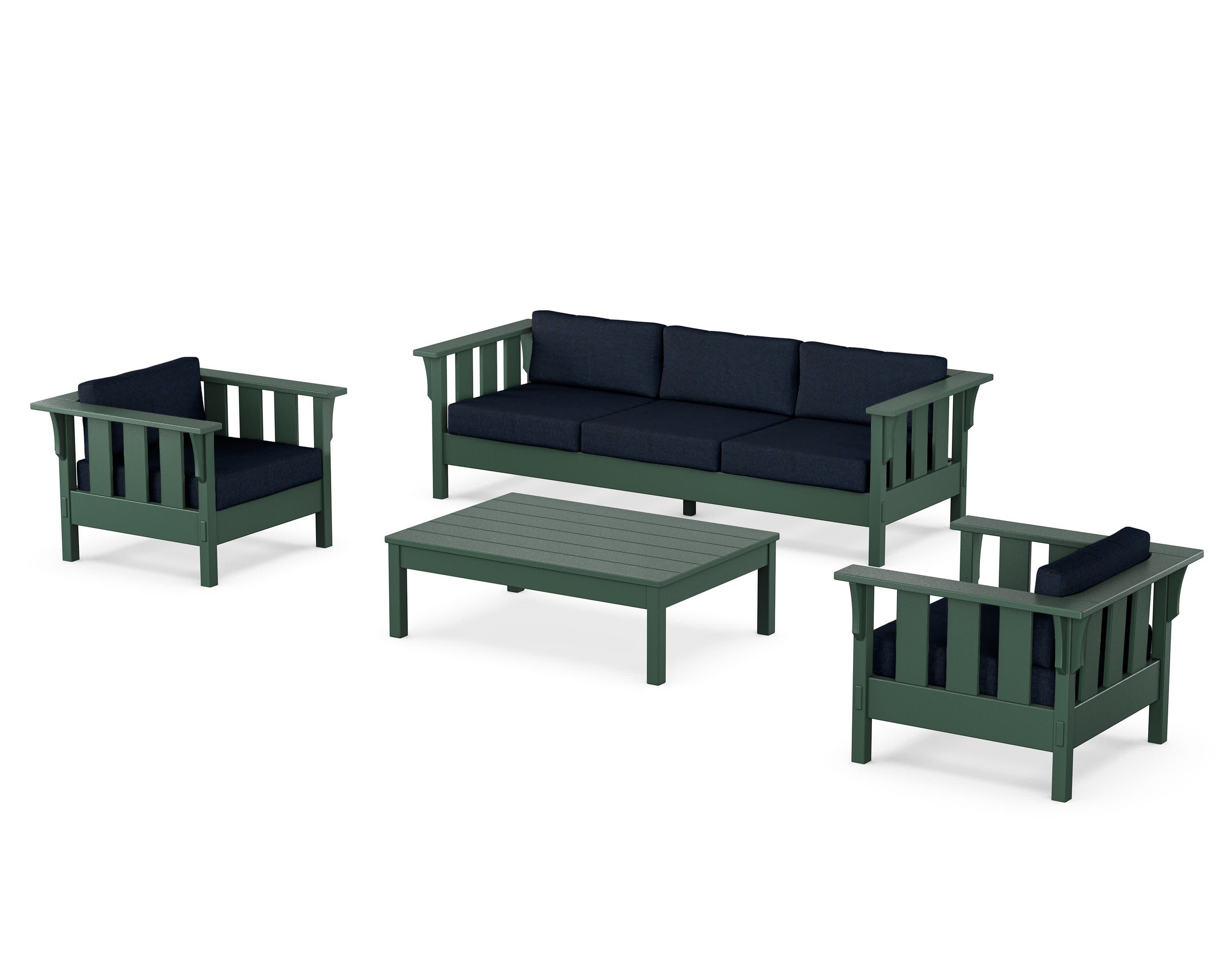 Acadia 4-Piece Deep Seating Set with Sofa in Green / Marine Indigo