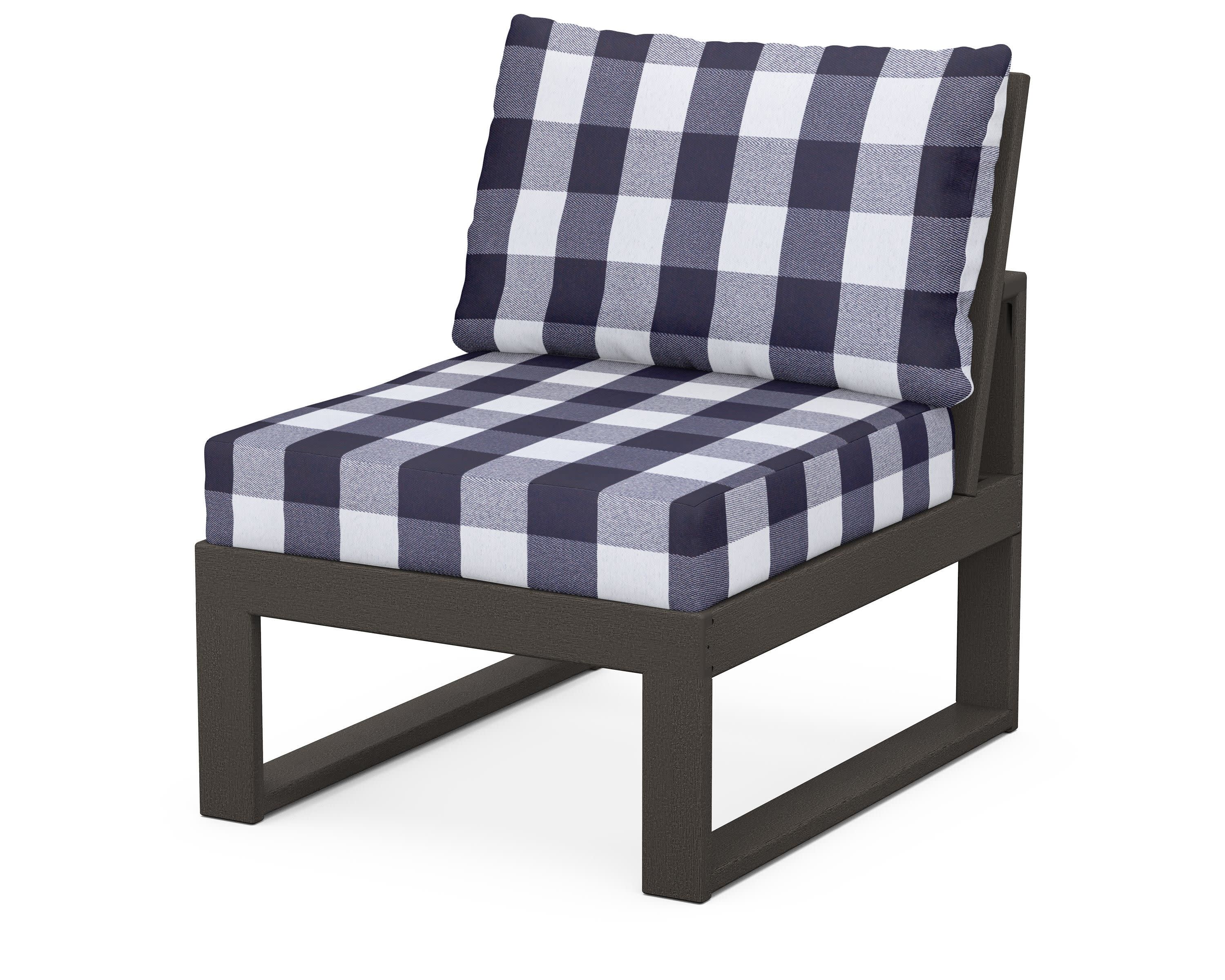 Modular Armless Chair in Vintage Coffee / Buffalo Plaid Navy