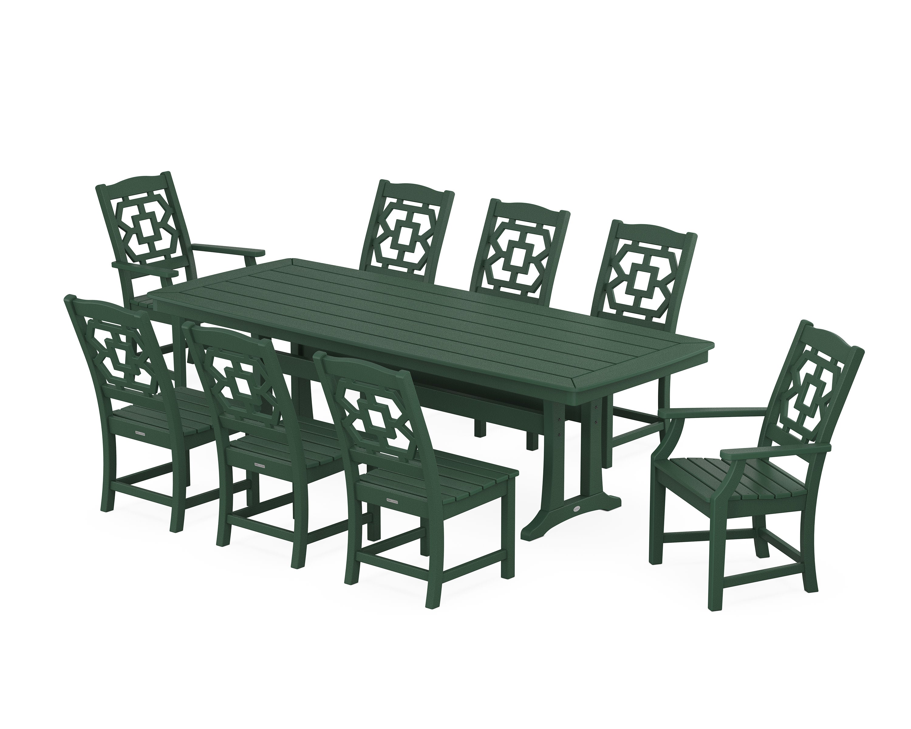 Chinoiserie 9-Piece Dining Set with Trestle Legs in Green