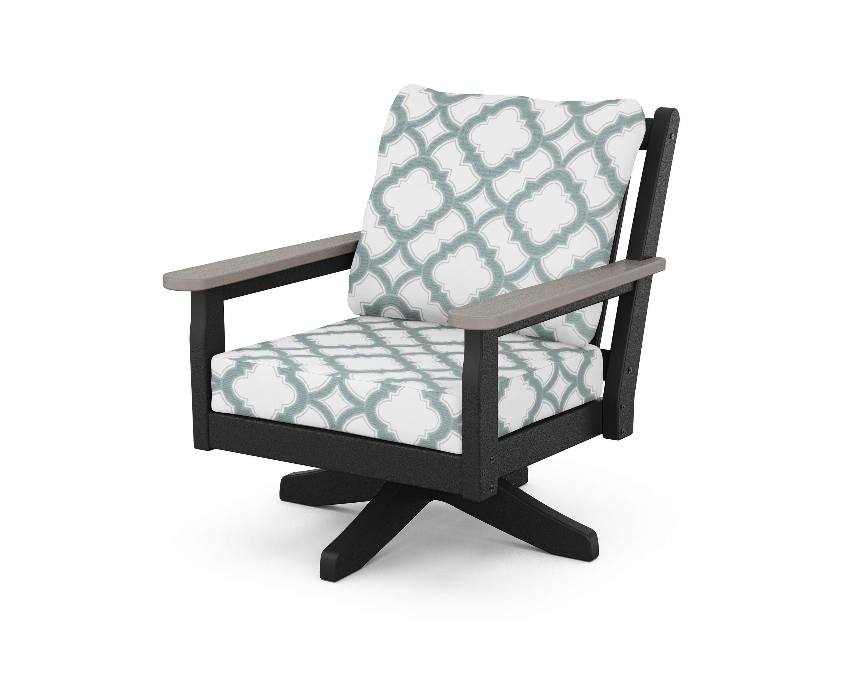 Chippendale Deep Seating Swivel Chair in Black / Driftwood / Trellis Glacier Spa