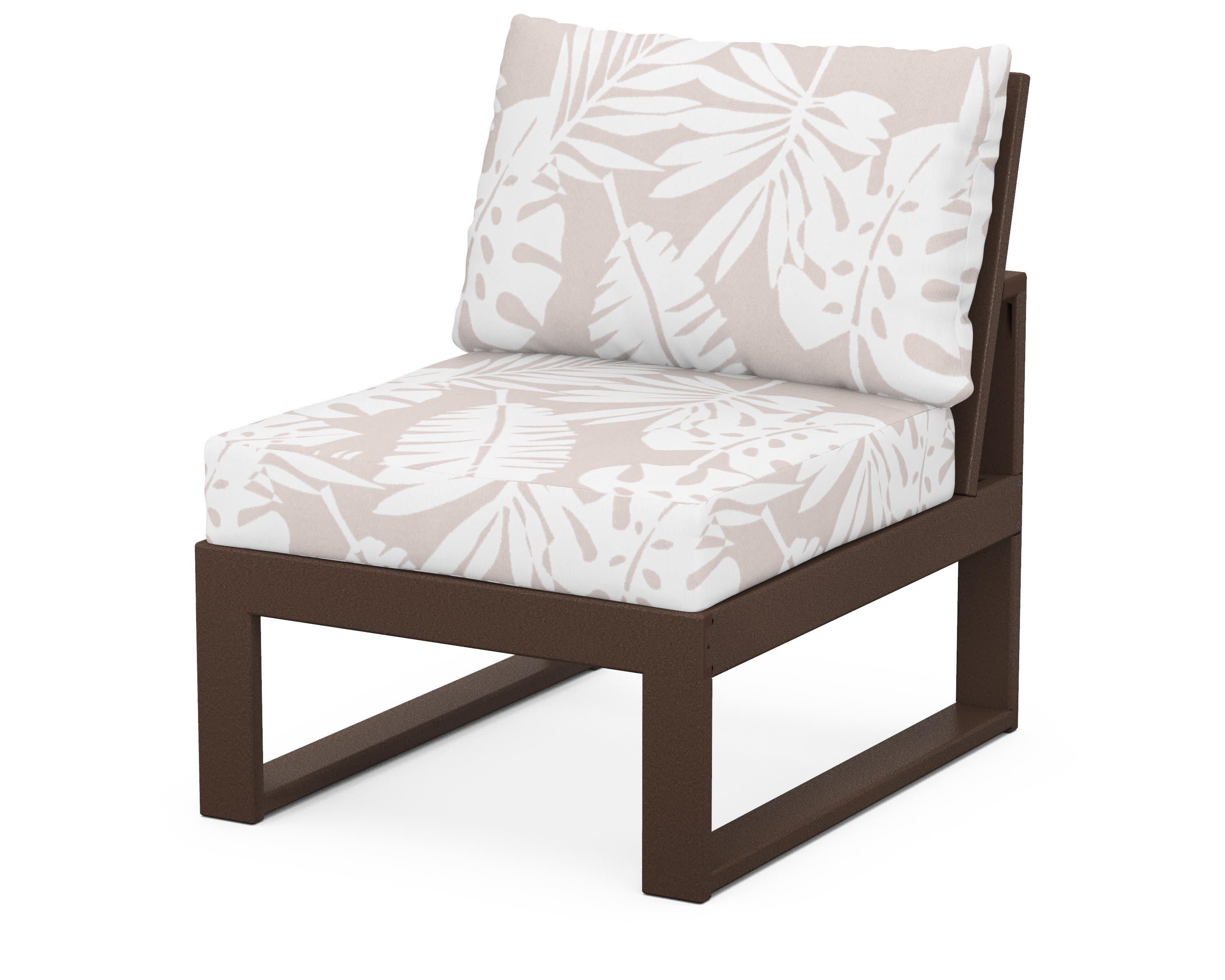 Modular Armless Chair in Mahogany / Leaf Dune Burlap