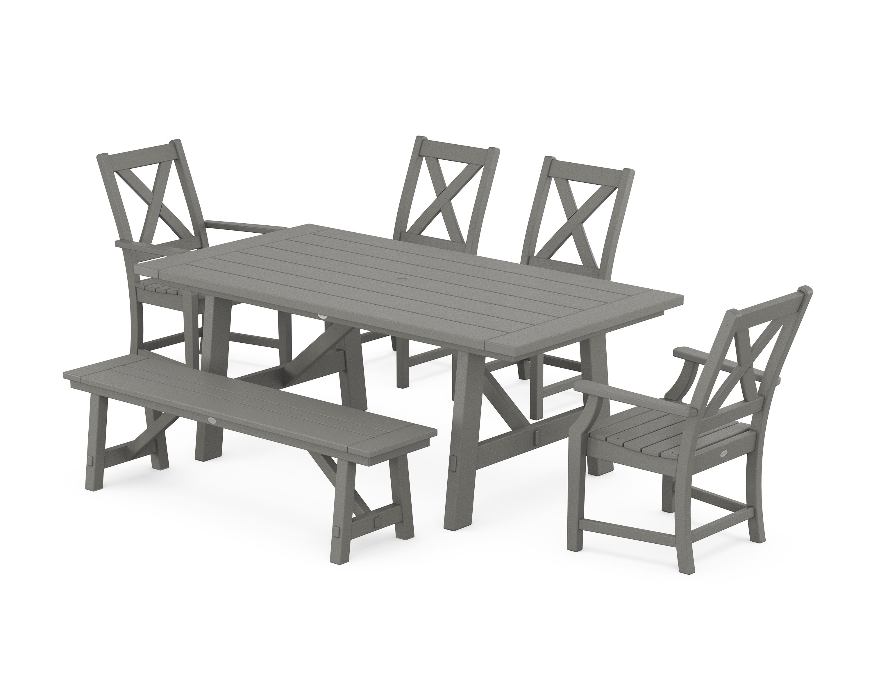 Braxton 6-Piece Rustic Farmhouse Dining Set With Trestle Legs in Slate Grey