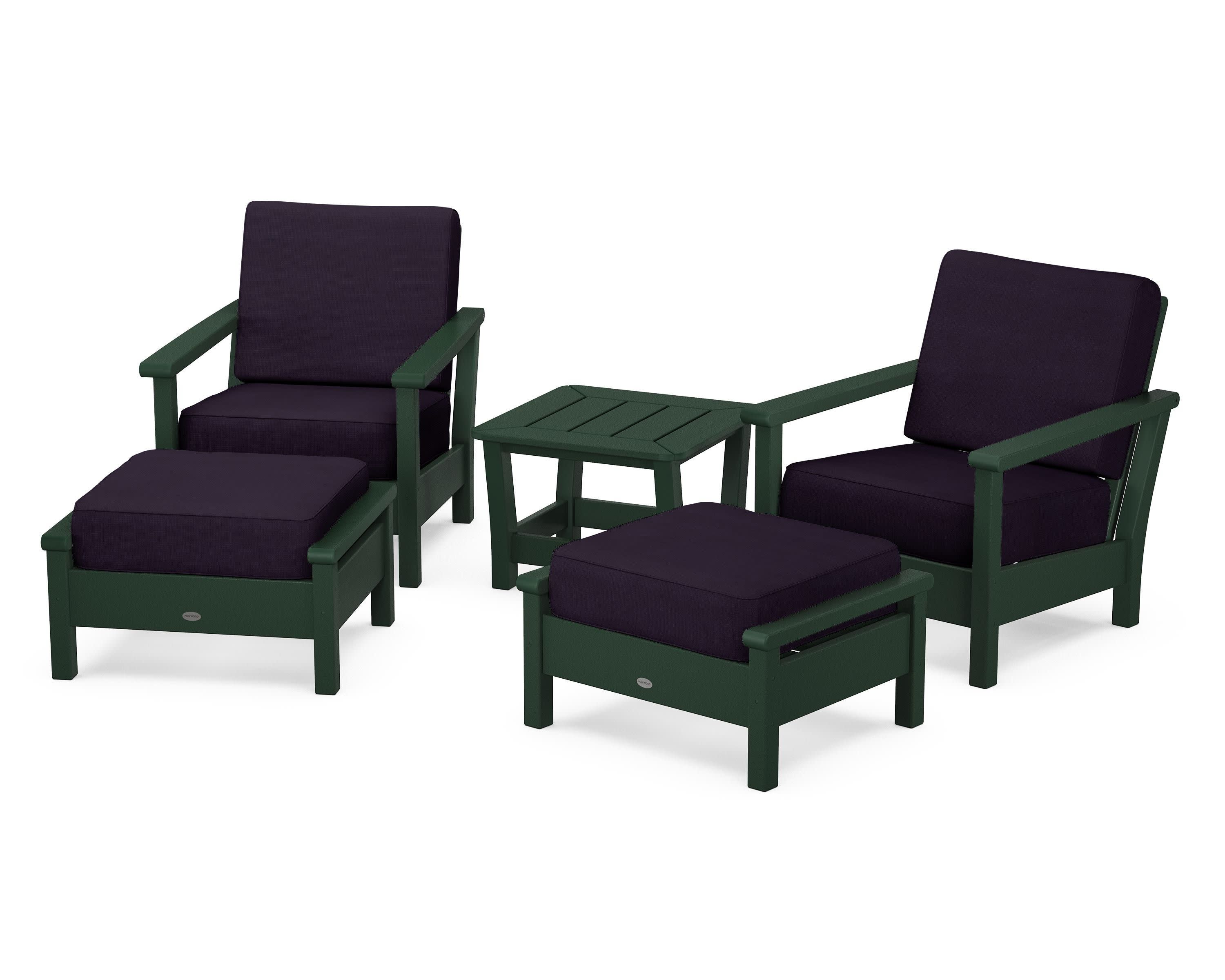Harbour 5-Piece Deep Seating Chair Set in Green / Navy Linen
