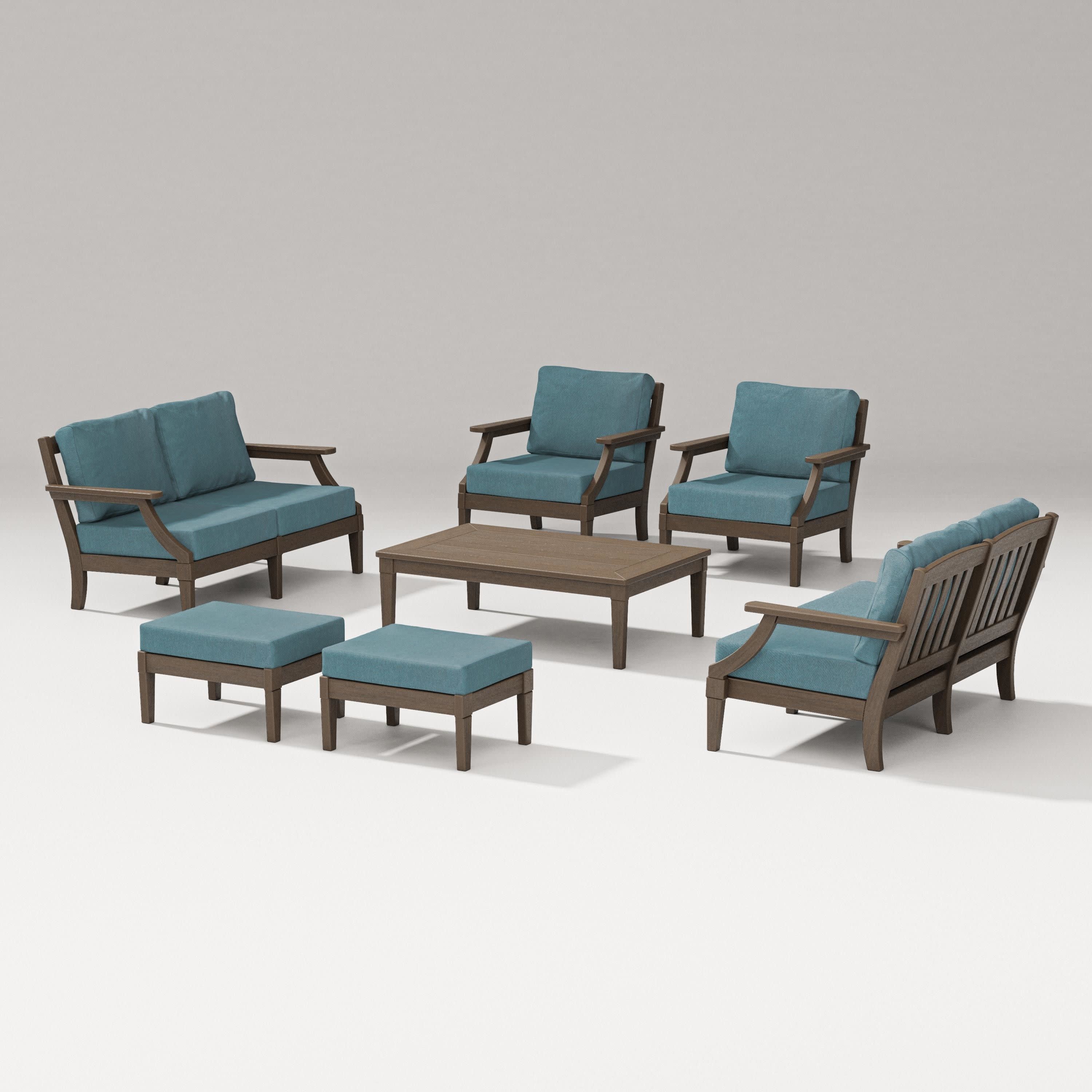 Estate 7-Piece Lounge Loveseat Set in Kona / Ocean Teal