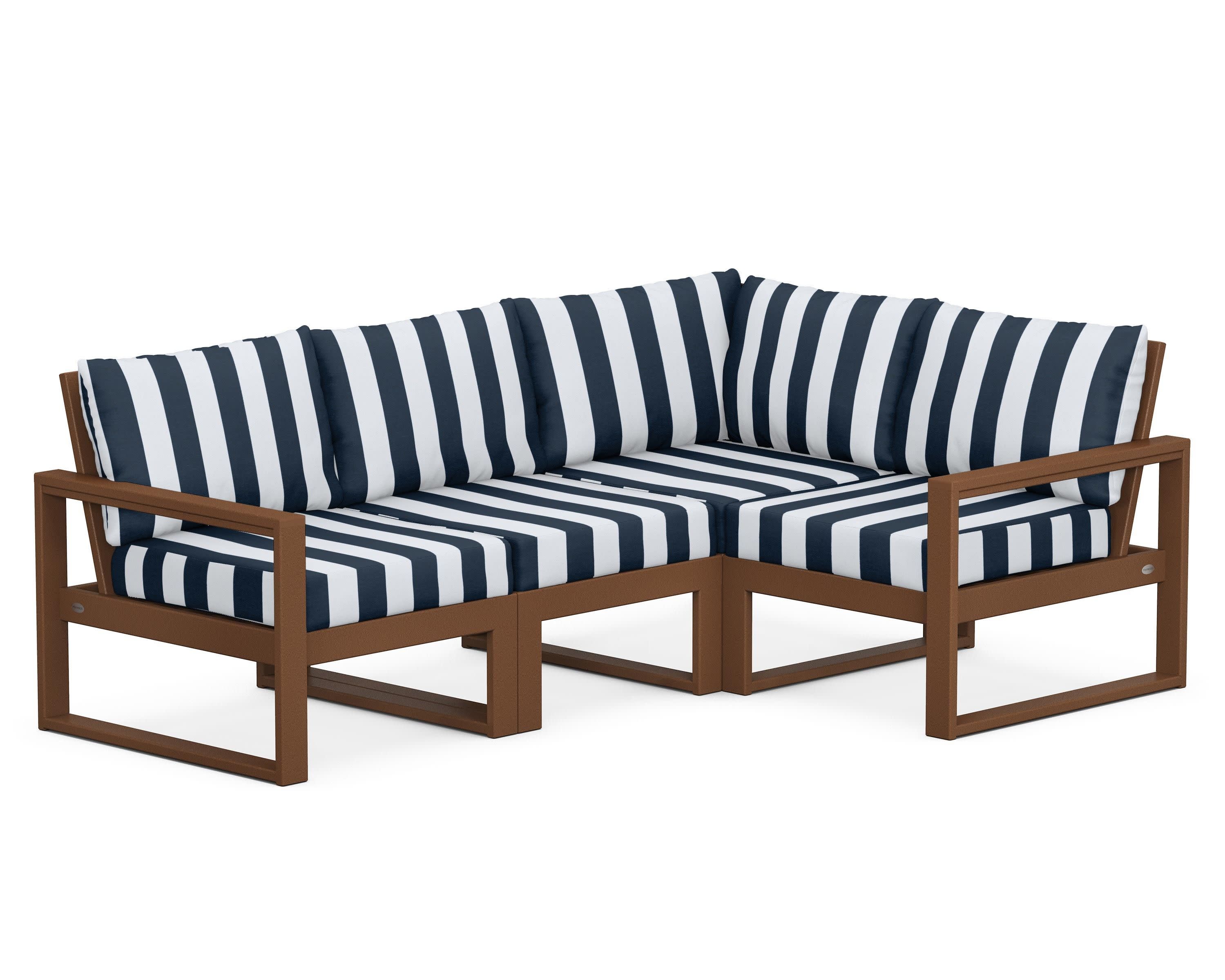 EDGE 4-Piece Modular Deep Seating Set in Teak / Cabana Stripe Marine Indigo
