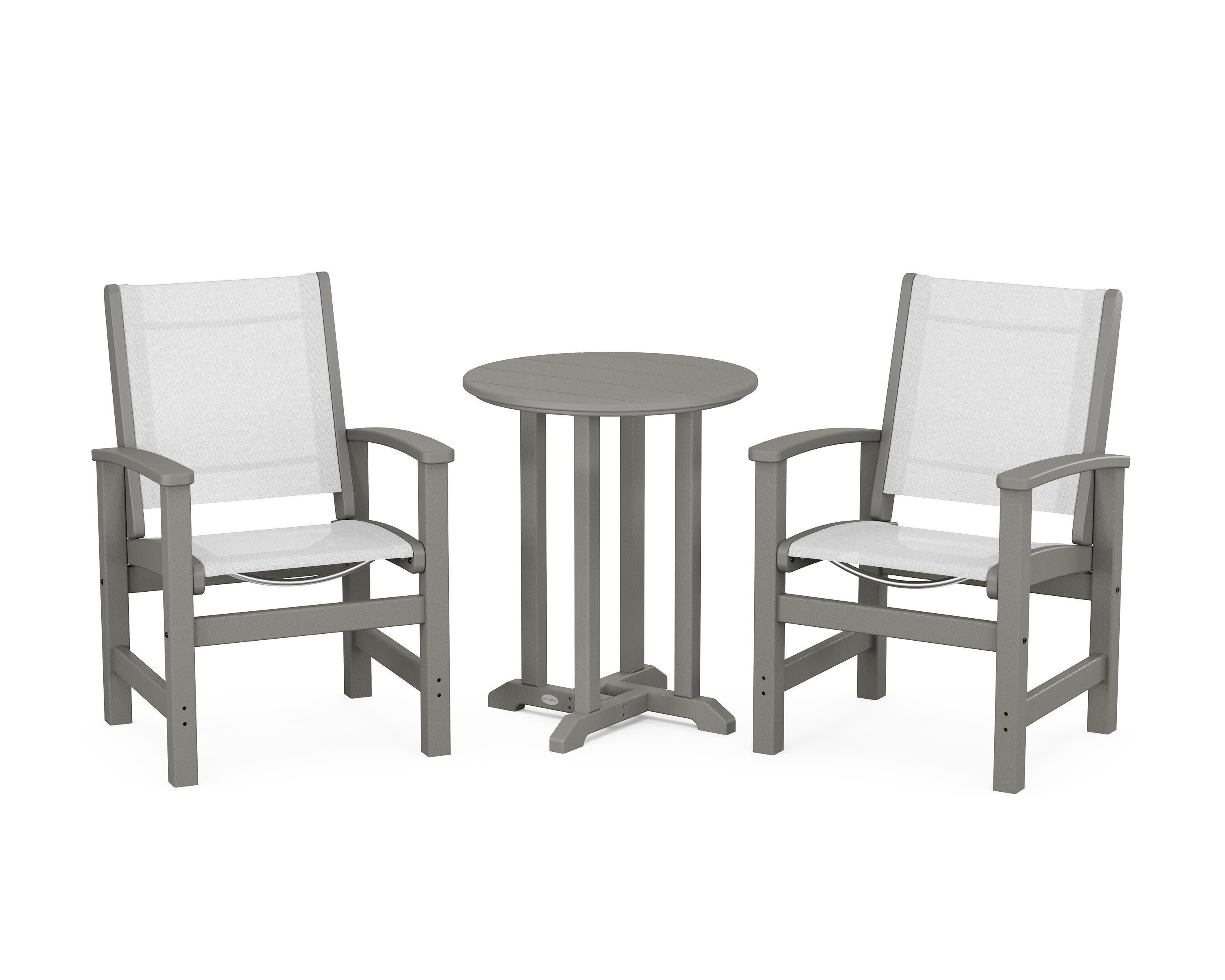Coastal 3-Piece Round Bistro Dining Set in Slate Grey / White Sling