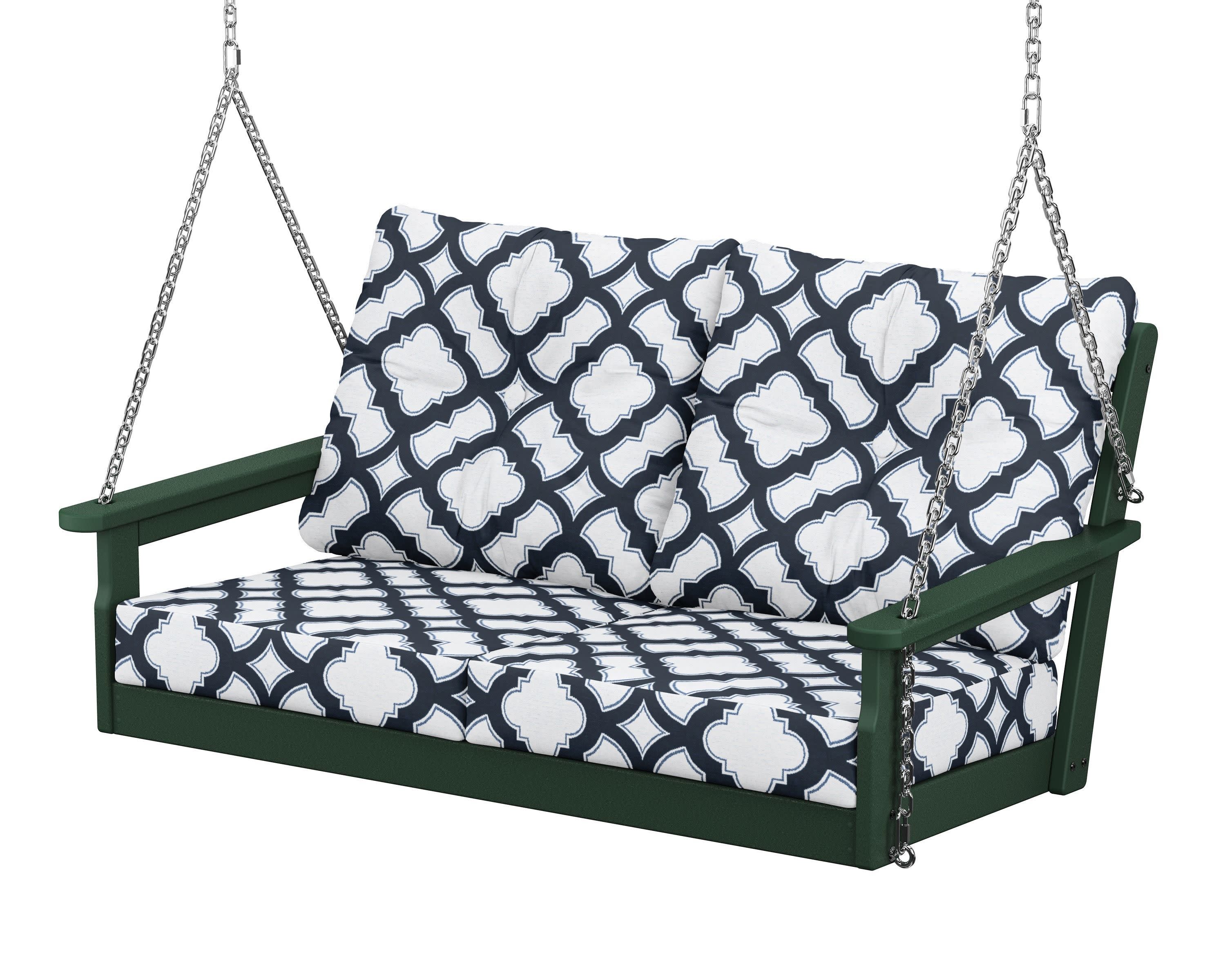 Vineyard Deep Seating Swing in Green / Trellis Marine Indigo