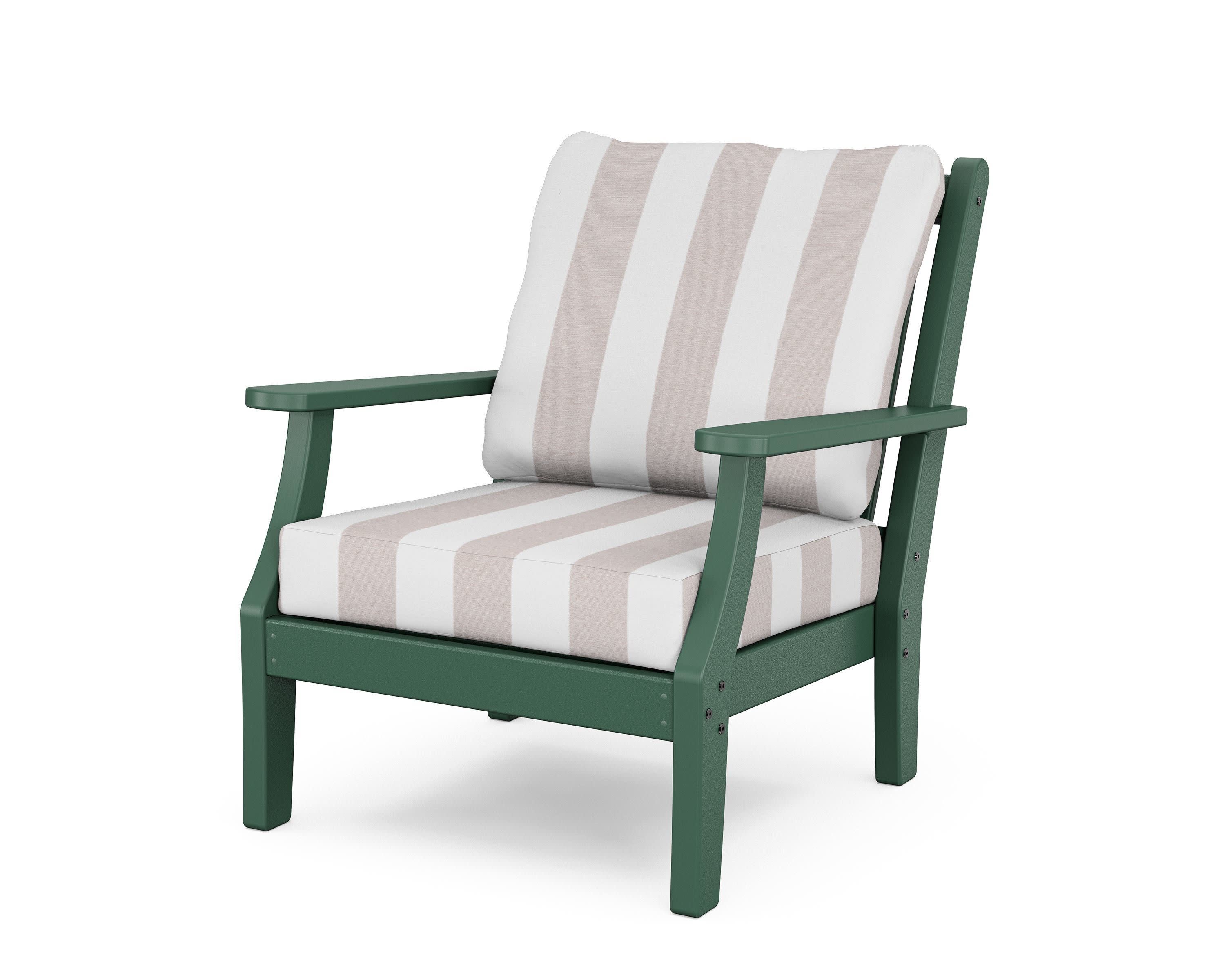 Wovendale Deep Seating Chair in Green / Cabana Stripe Dune Burlap