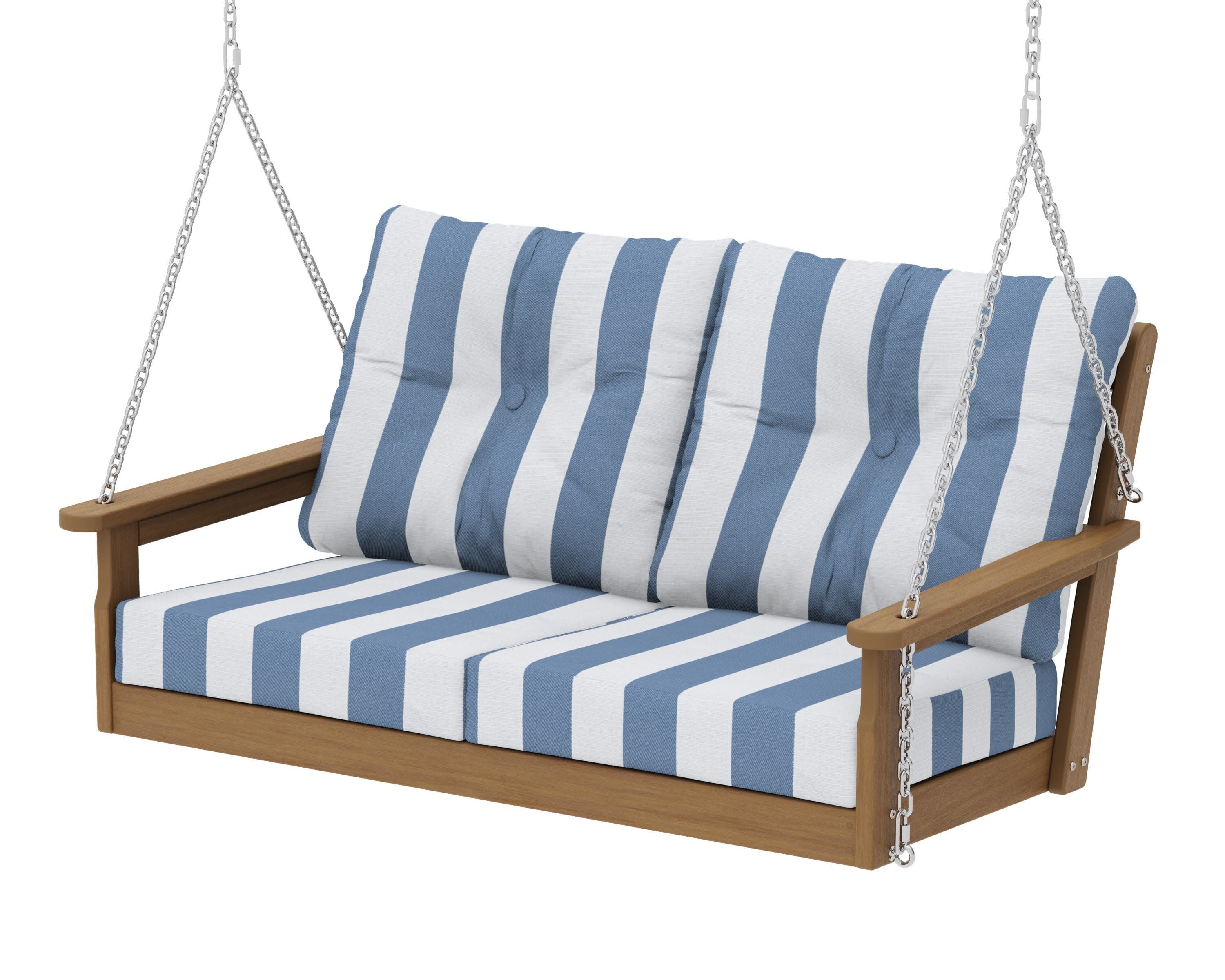 Vineyard Deep Seating Swing in Natural / Cabana Stripe Sky Blue