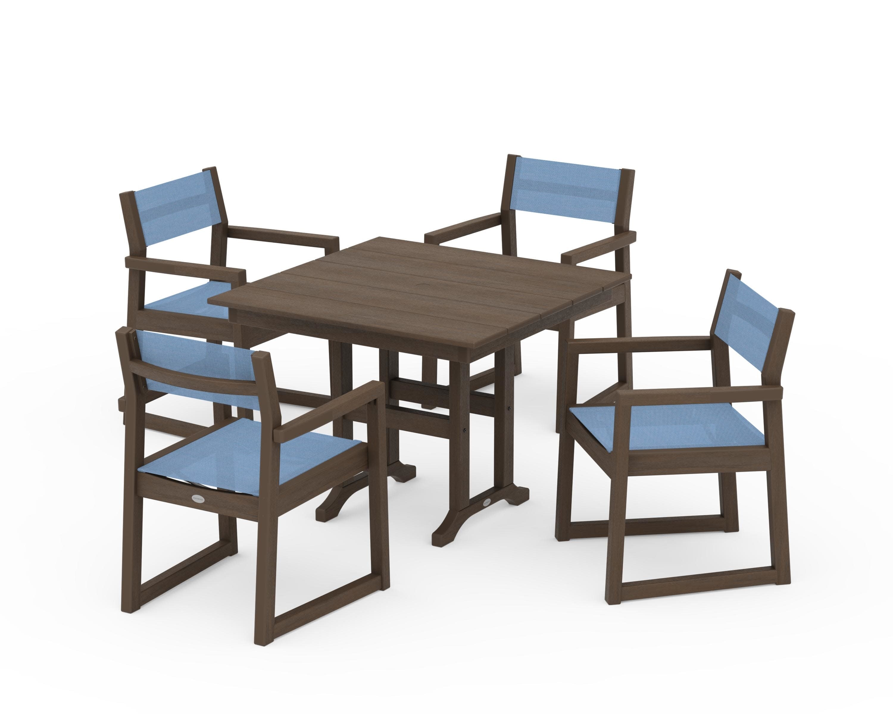 EDGE Sling Arm Chair 5-Piece Farmhouse Dining Set in Kona / Poolside Sling