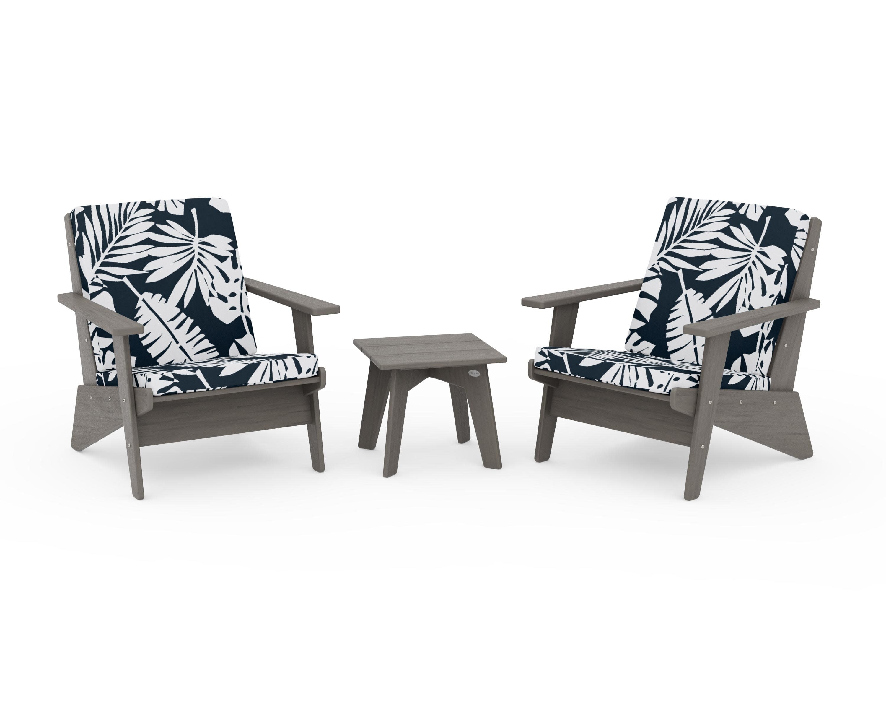 Riviera Modern Lounge 3-Piece Set in Driftwood / Leaf Marine Indigo