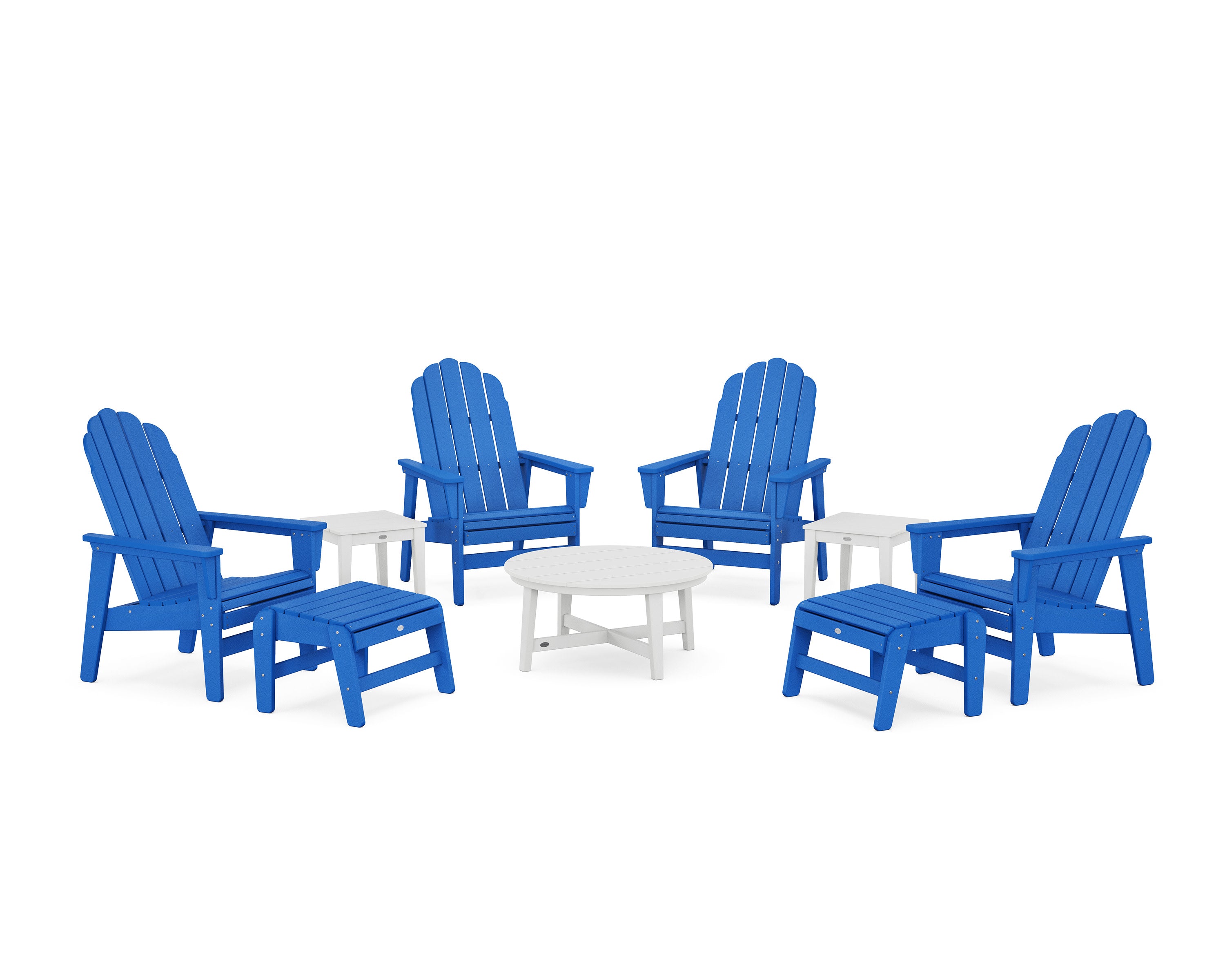 Vineyard Grand Upright Adirondack 9-Piece Conversation Set in Pacific Blue / White