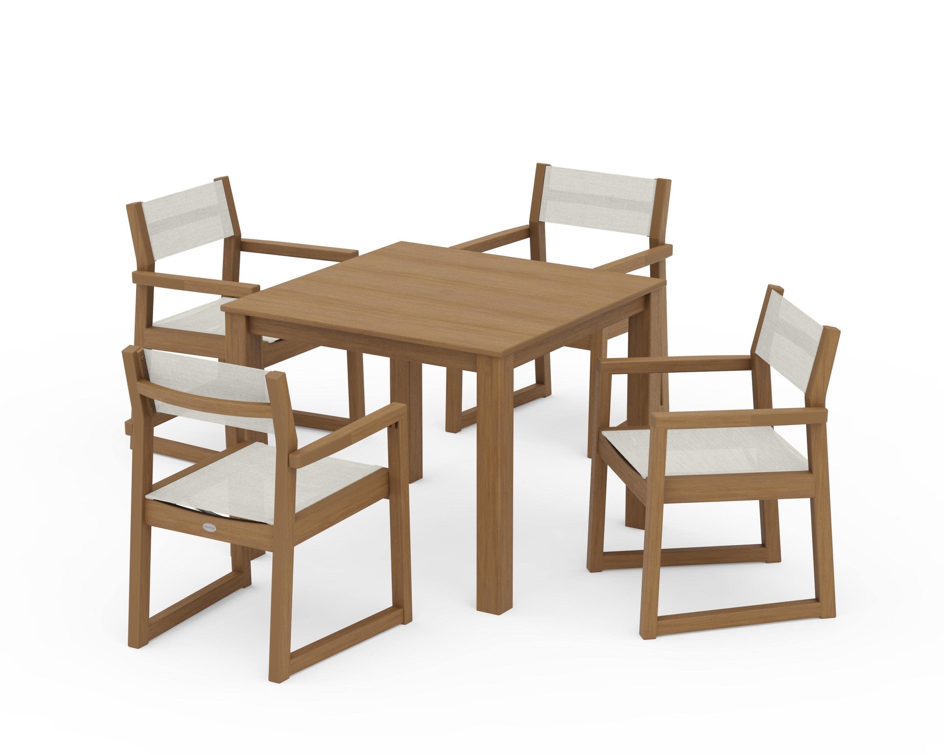 EDGE Sling Arm Chair 5-Piece Parsons Dining Set in Natural / Parchment Sling