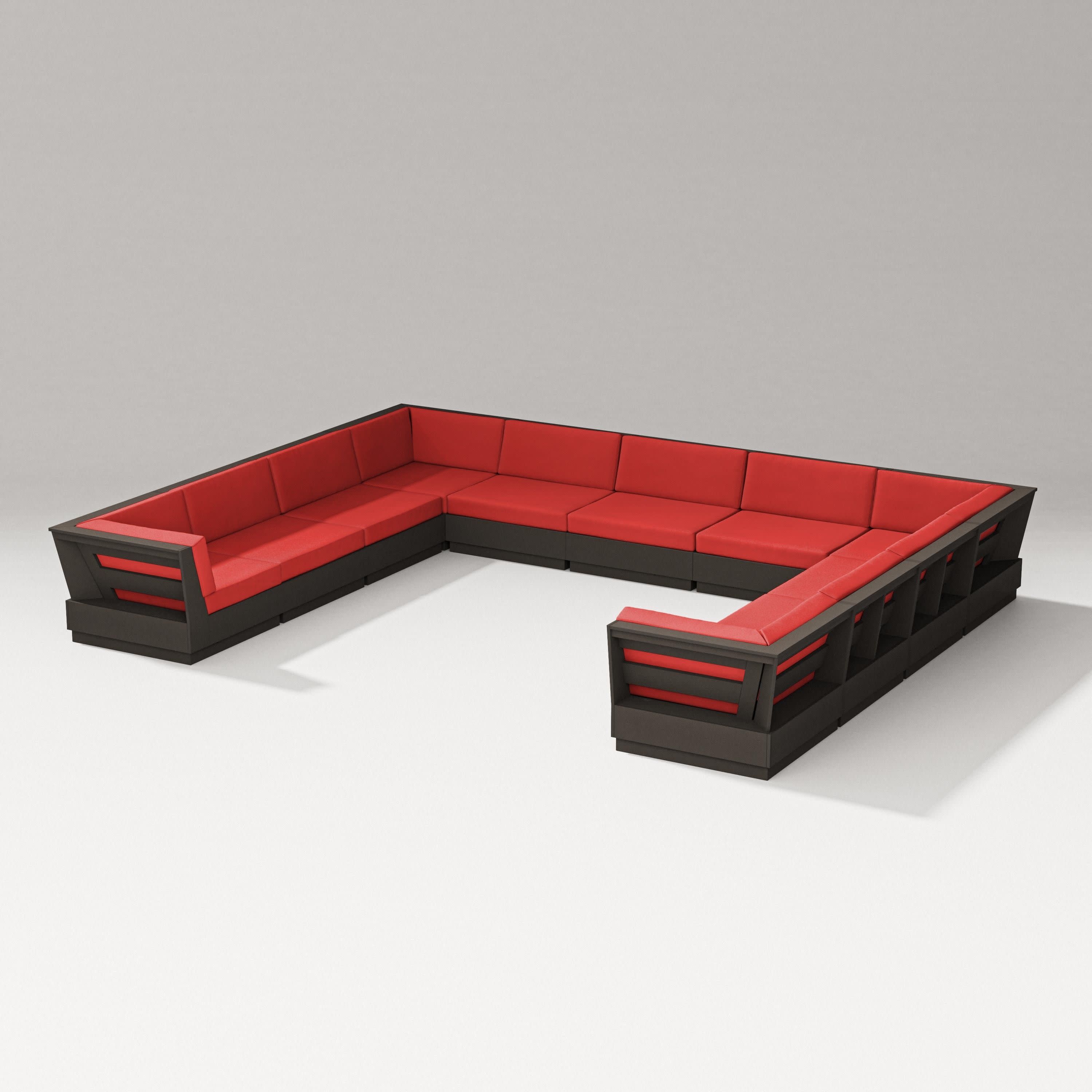 Elevate Large U-Shaped Sectional in Vintage Coffee / Crimson Linen