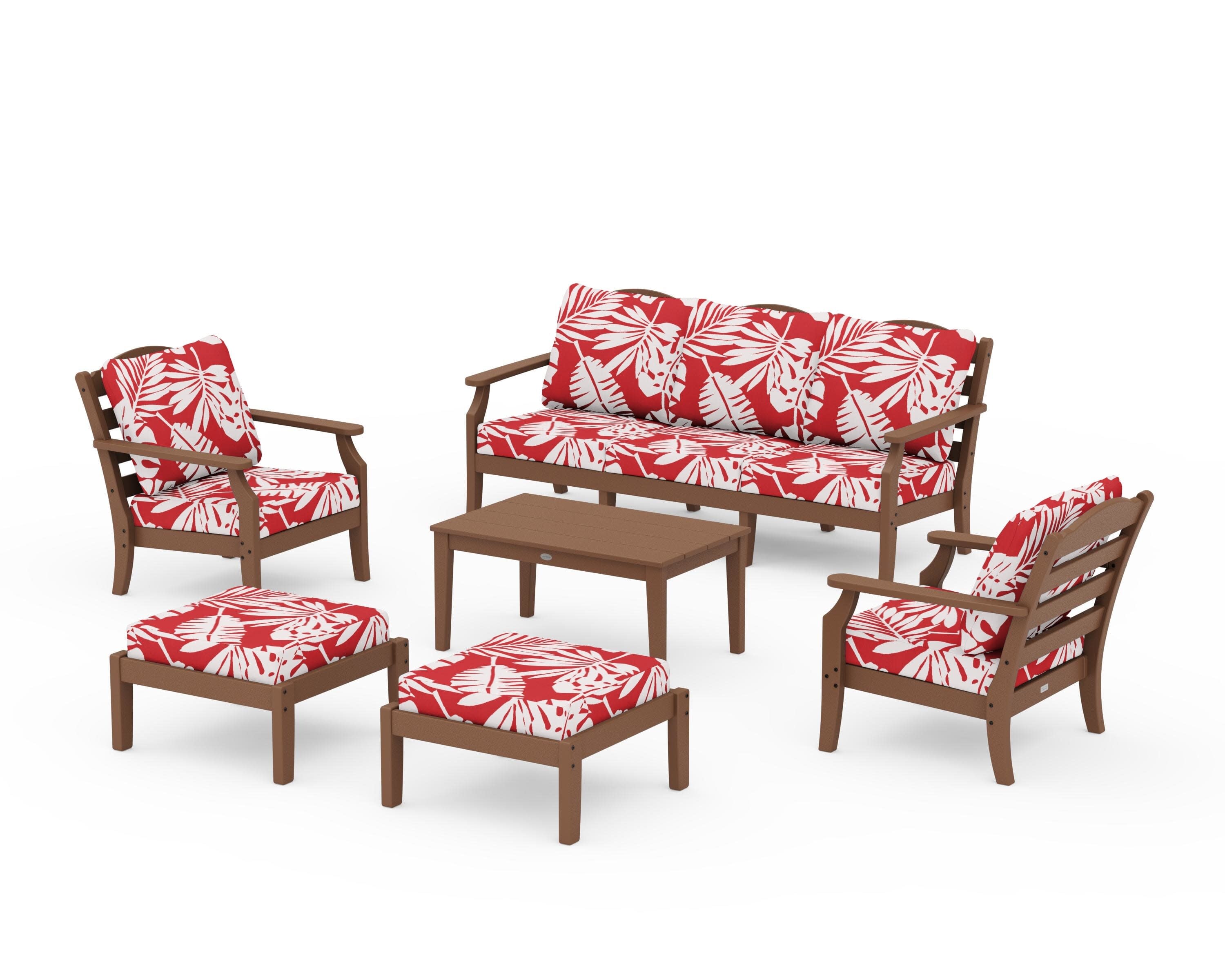 Savannah 6-Piece Lounge Sofa Set in Teak / Leaf Crimson