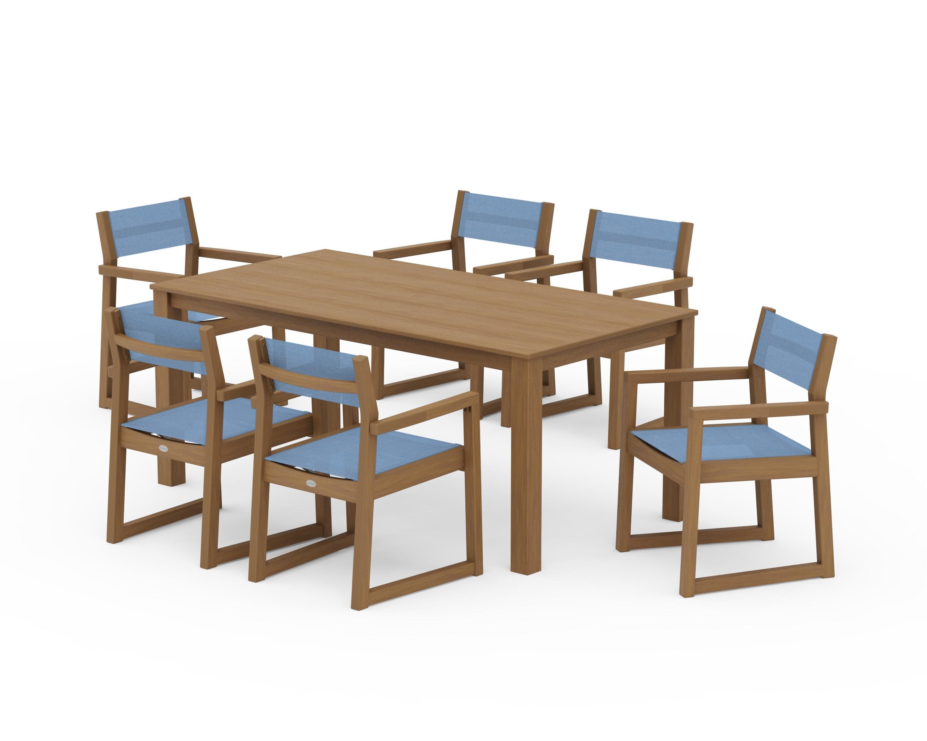 EDGE Sling Arm Chair 7-Piece Parsons Dining Set in Natural / Poolside Sling
