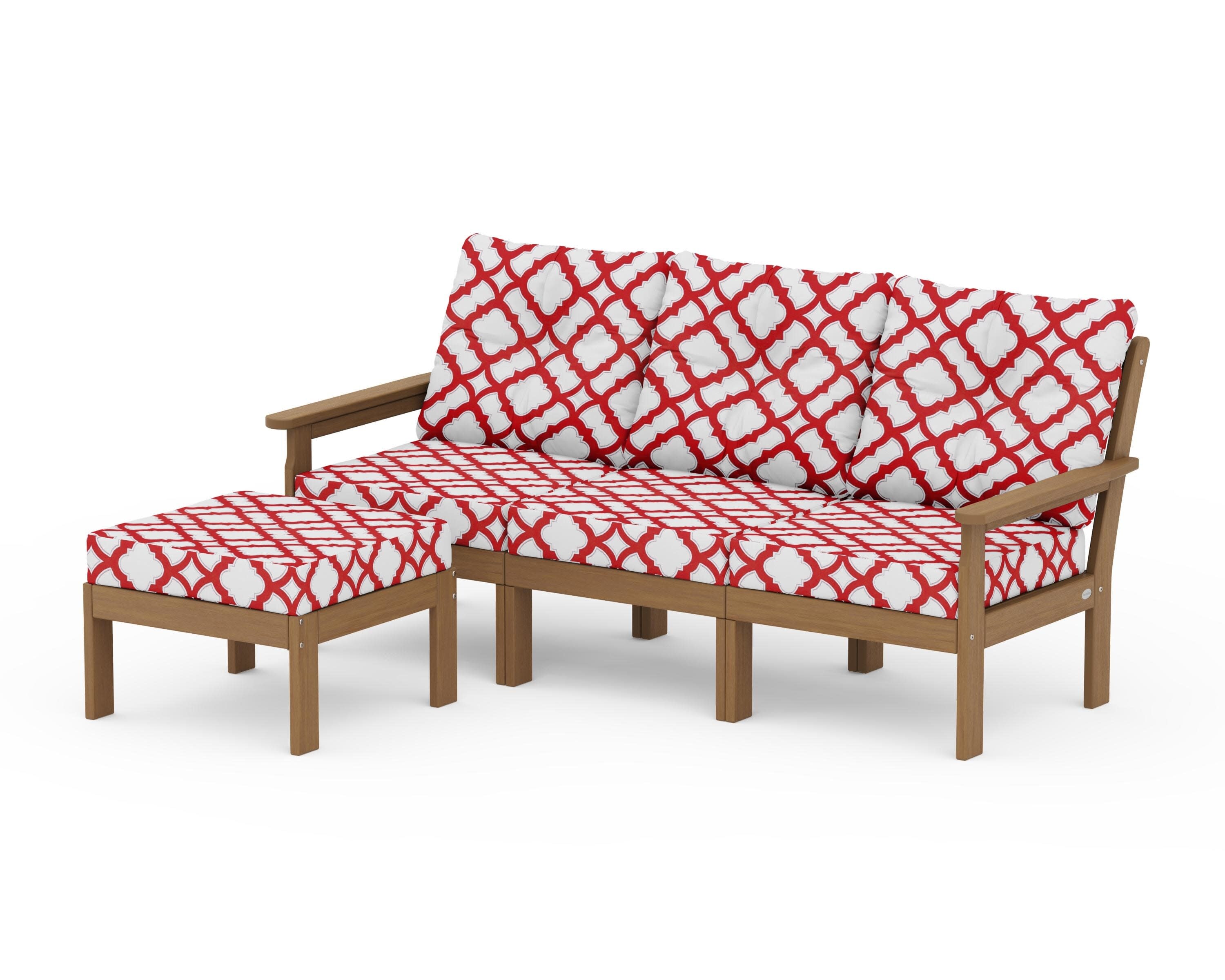 Vineyard 4-Piece Sectional with Ottoman in Natural / Trellis Crimson
