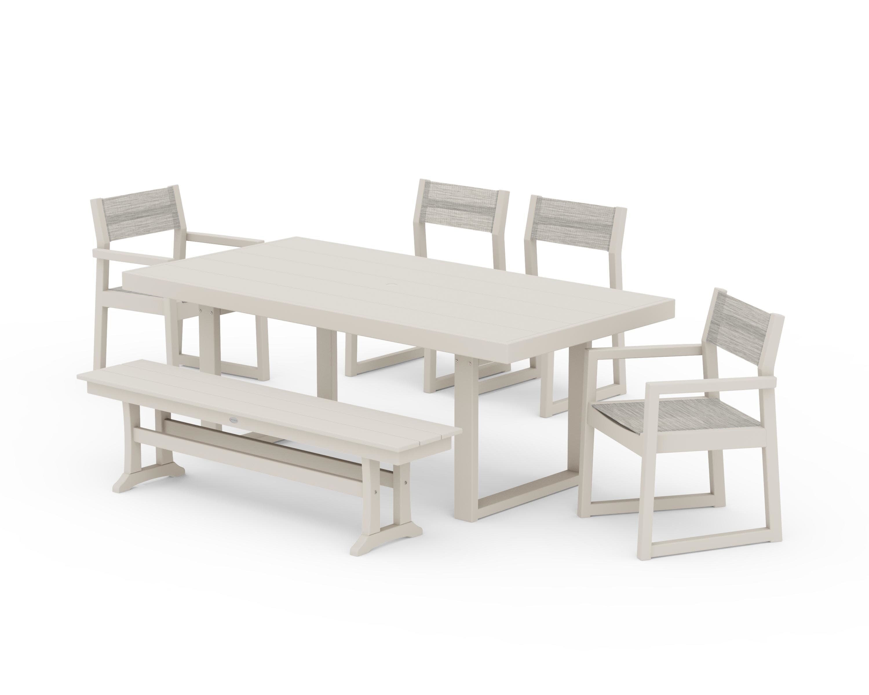 EDGE Sling 6-Piece Dining Set with Bench in Sand / Birch Sling