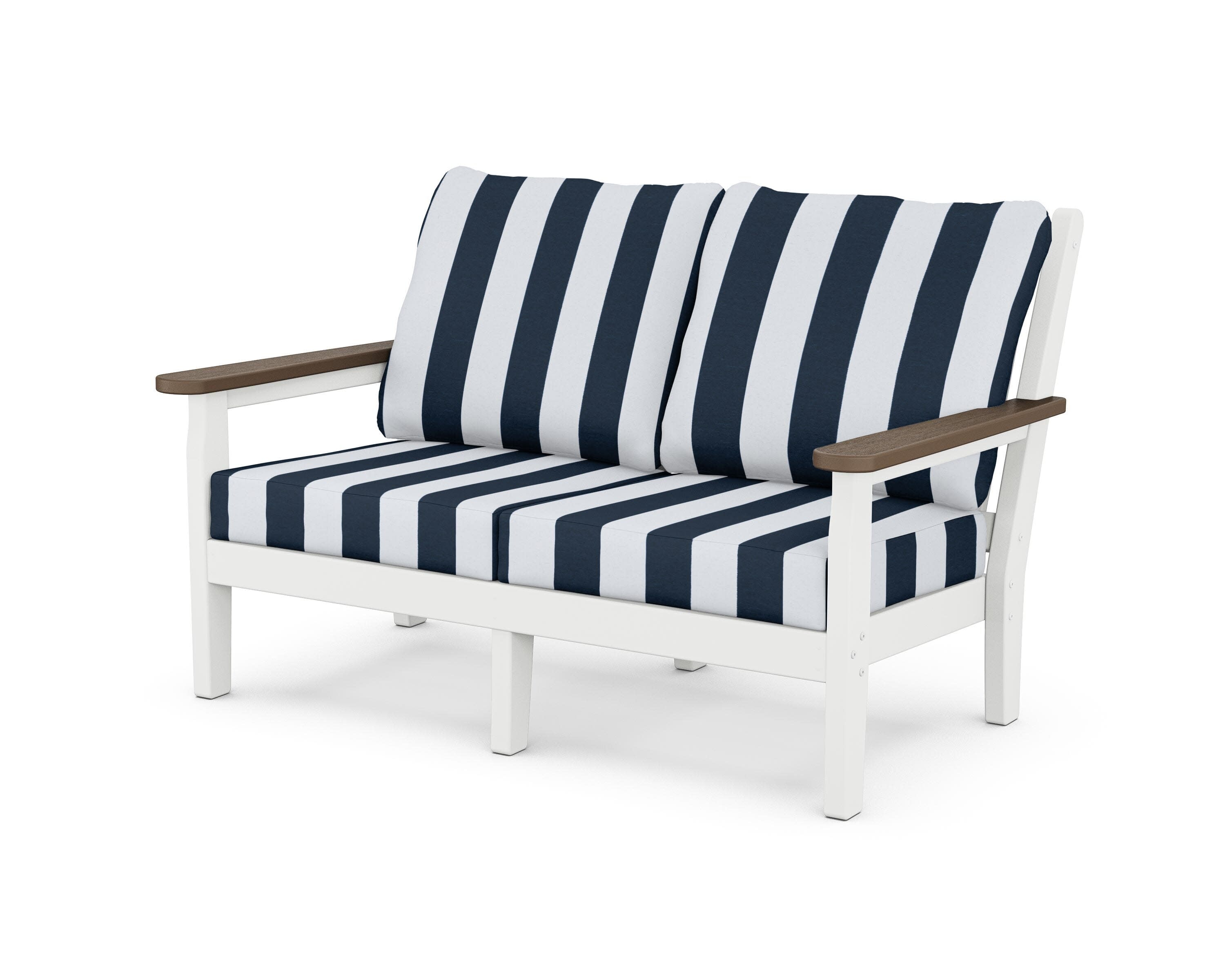 Chippendale Deep Seating Loveseat in White / Kona / Cabana Stripe Marine Indigo