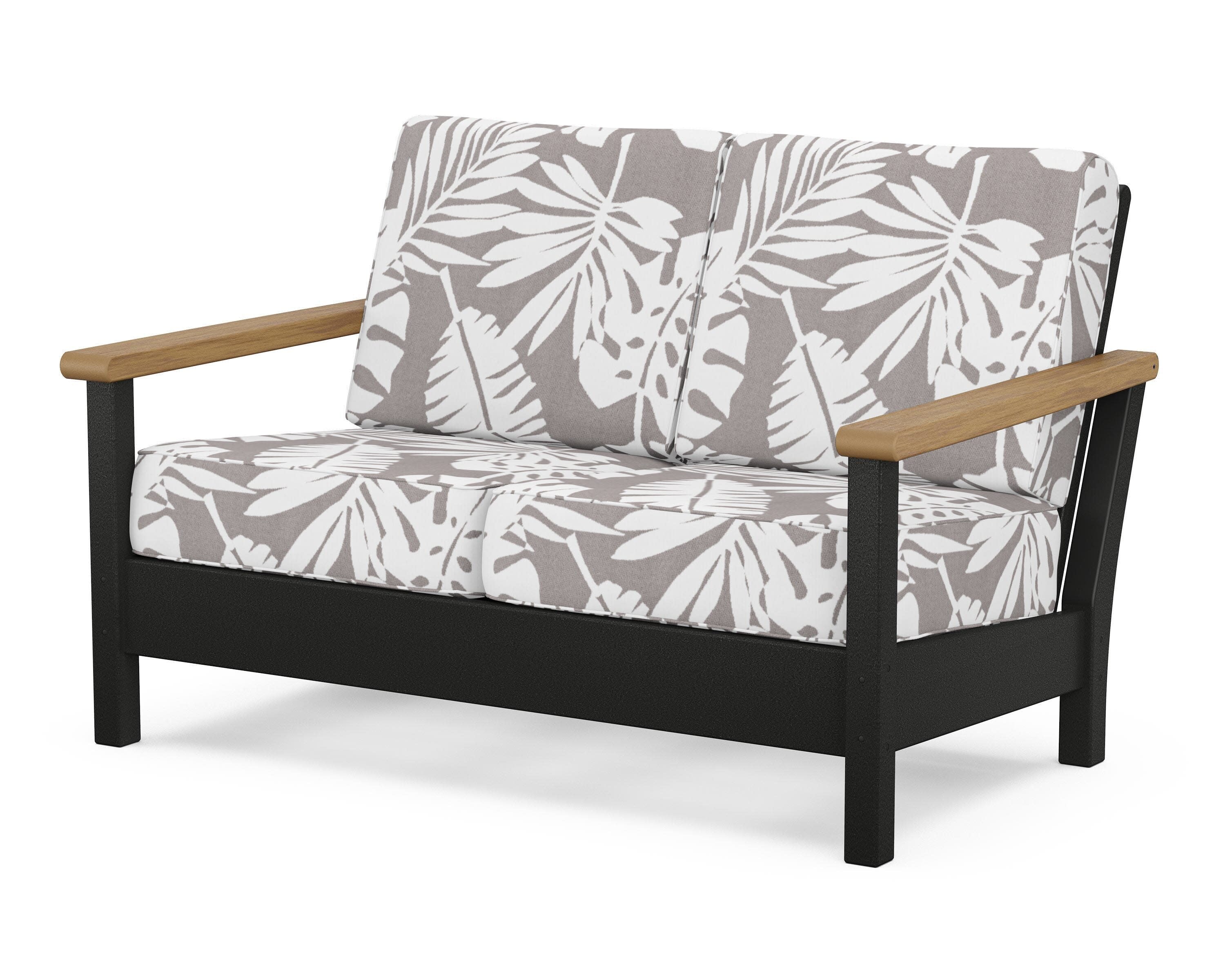 Harbour Deep Seating Loveseat in Black / Natural / Leaf Grey Mist