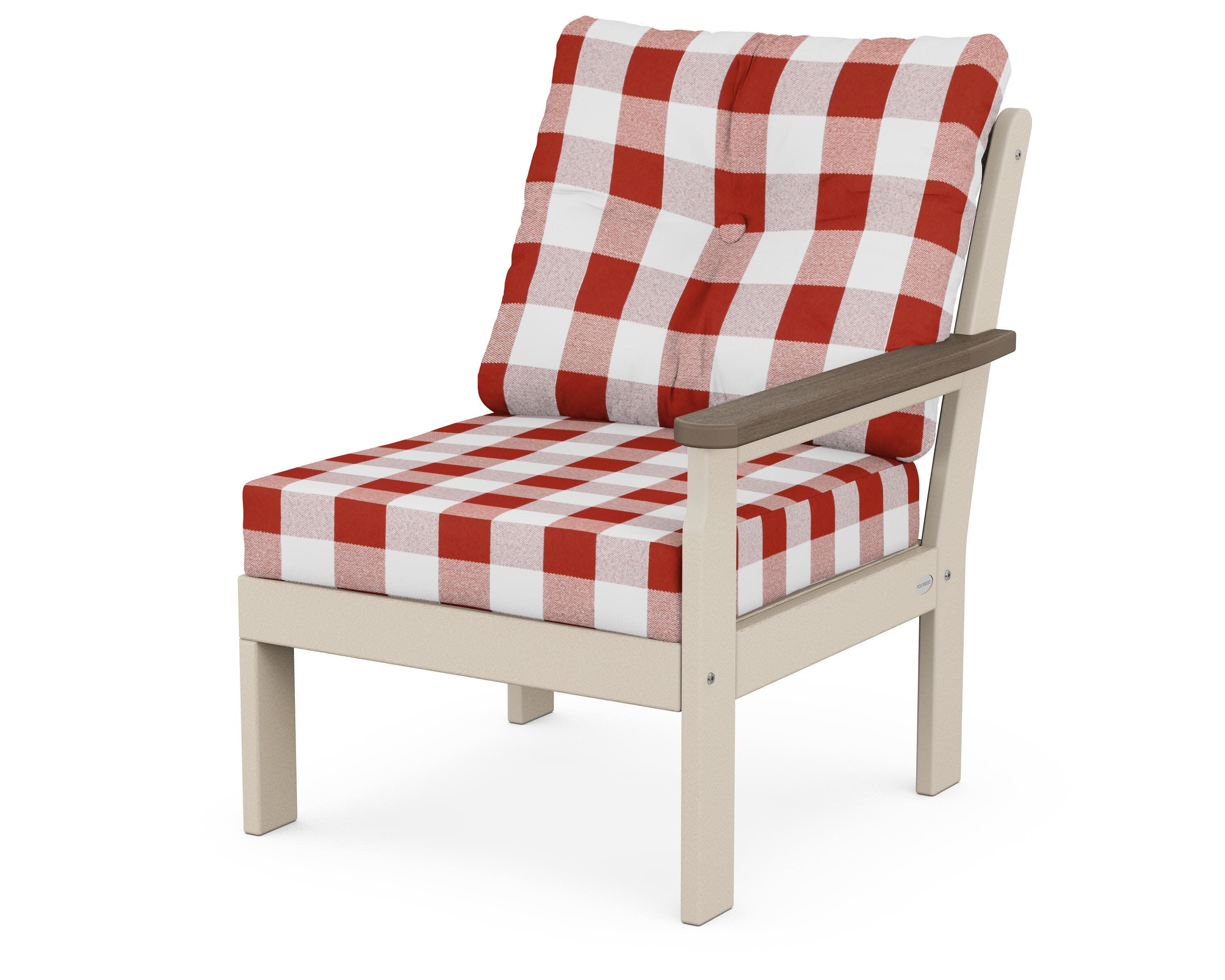 Vineyard Modular Right Arm Chair in Sand / Kona / Buffalo Plaid Crimson