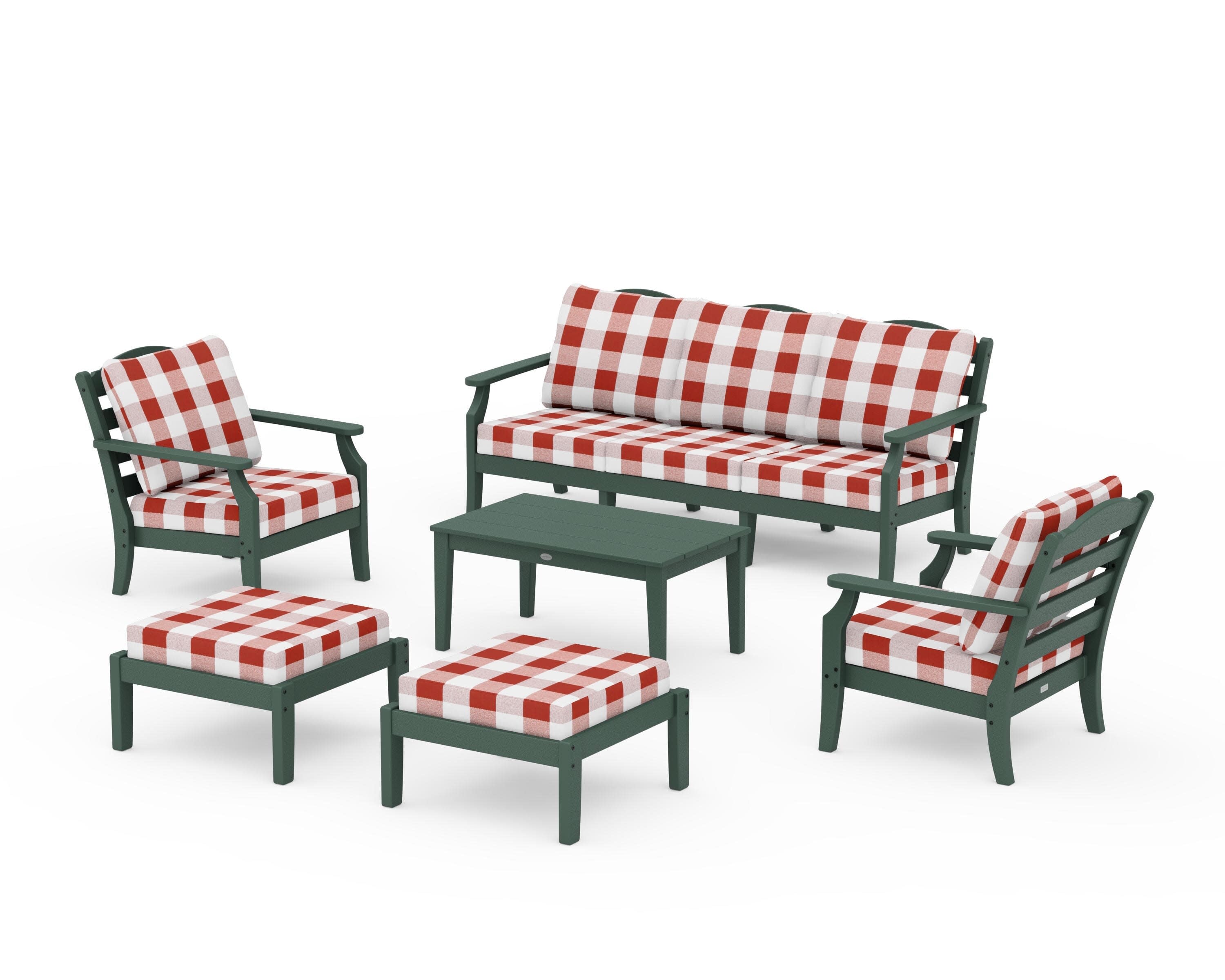 Savannah 6-Piece Lounge Sofa Set in Green / Buffalo Plaid Crimson