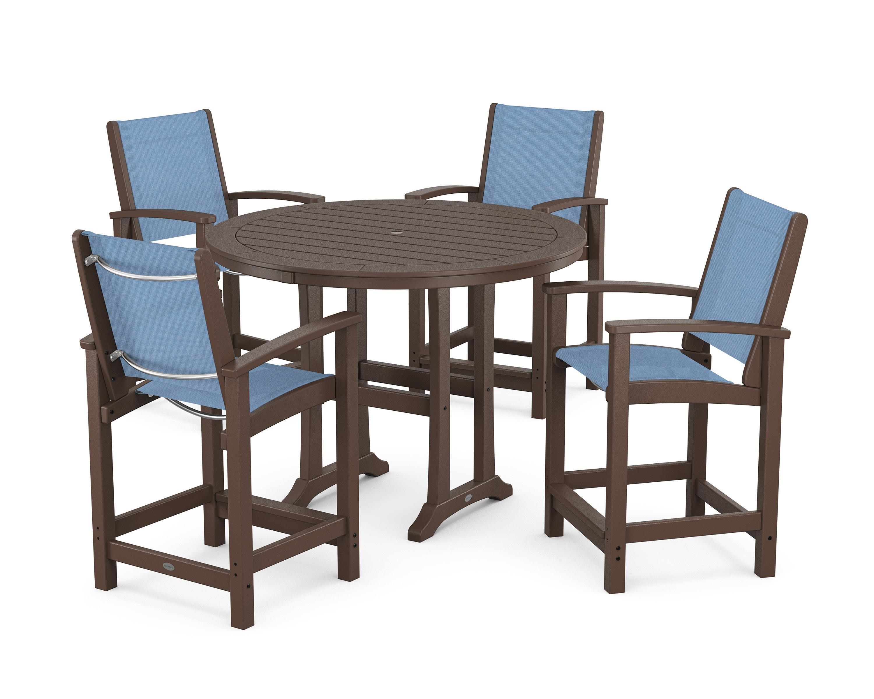 Coastal 5-Piece Counter Set in Mahogany / Poolside Sling