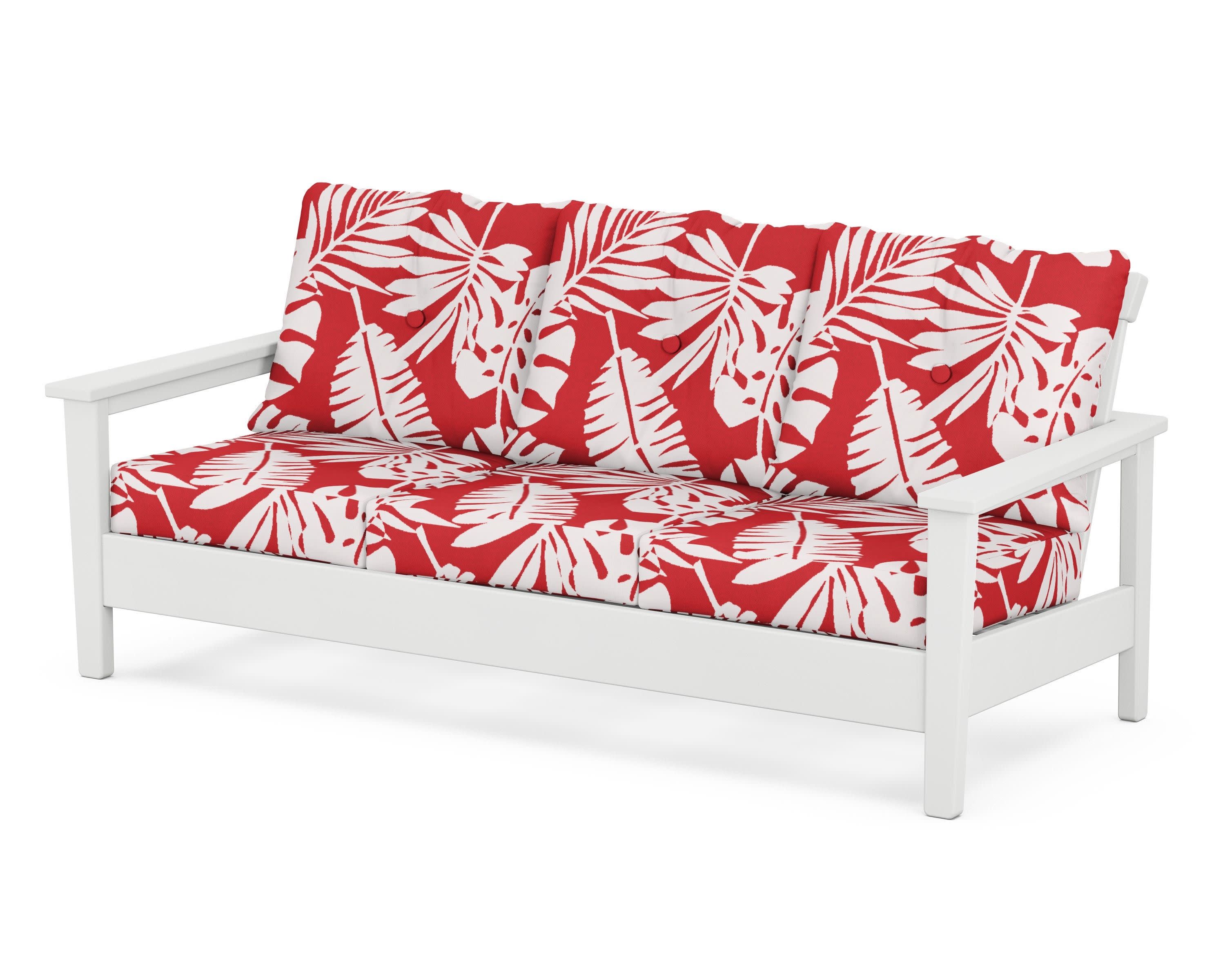 Prescott Deep Seating Sofa in White / Leaf Crimson