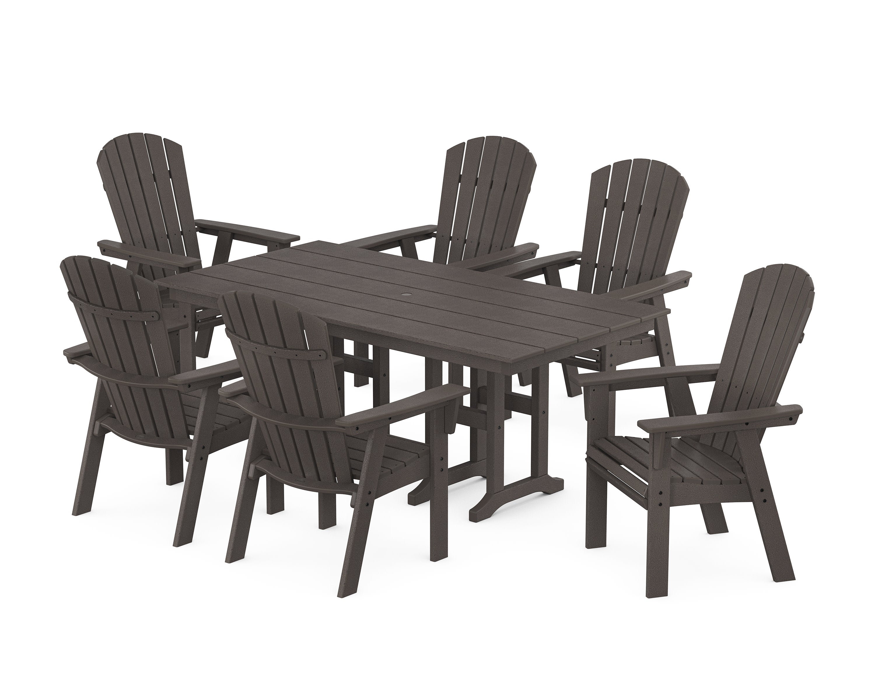 Nautical Curveback Adirondack 7-Piece Farmhouse Dining Set in Vintage Coffee