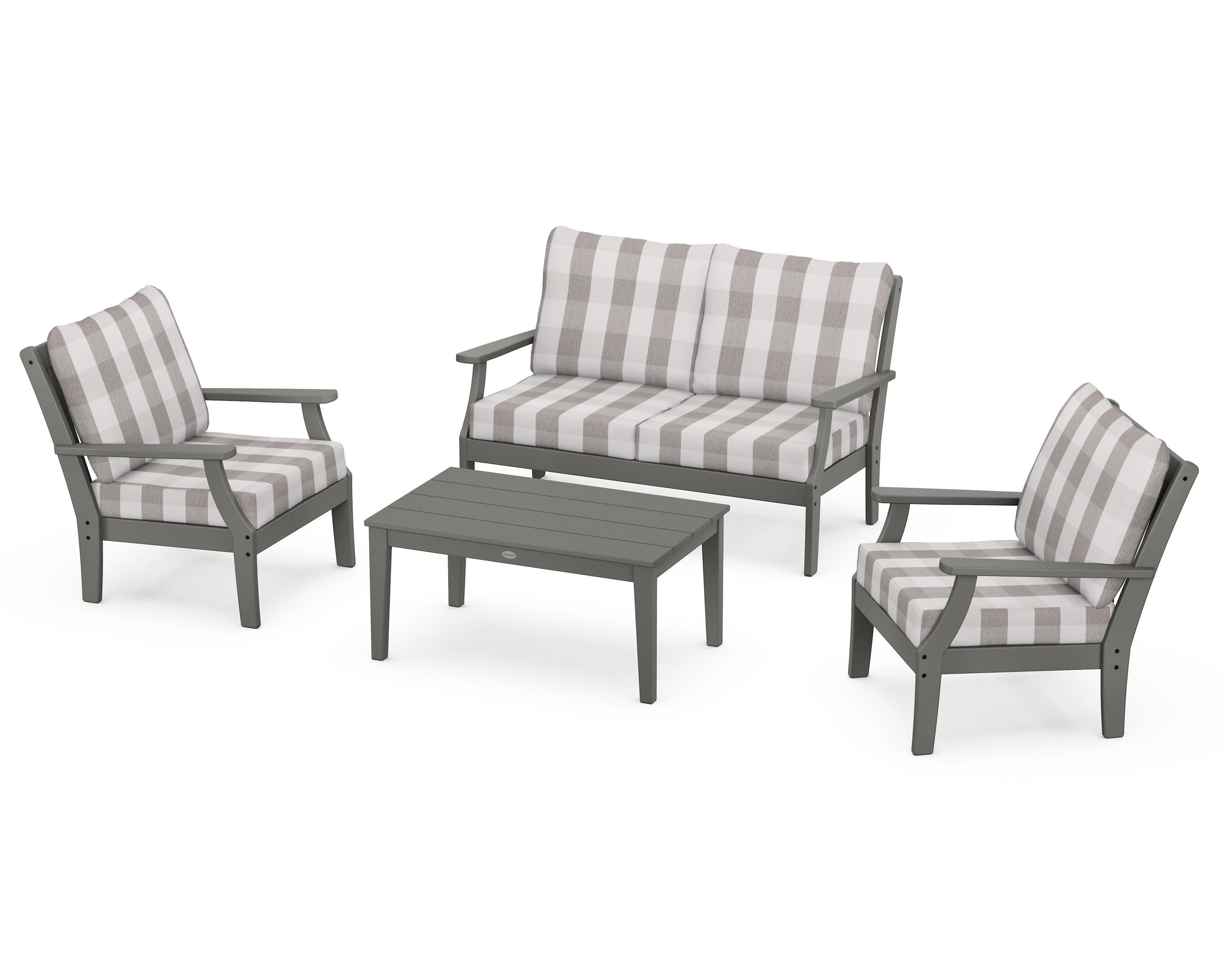 Braxton 4-Piece Deep Seating Chair Set in Slate Grey / Buffalo Plaid Grey Mist