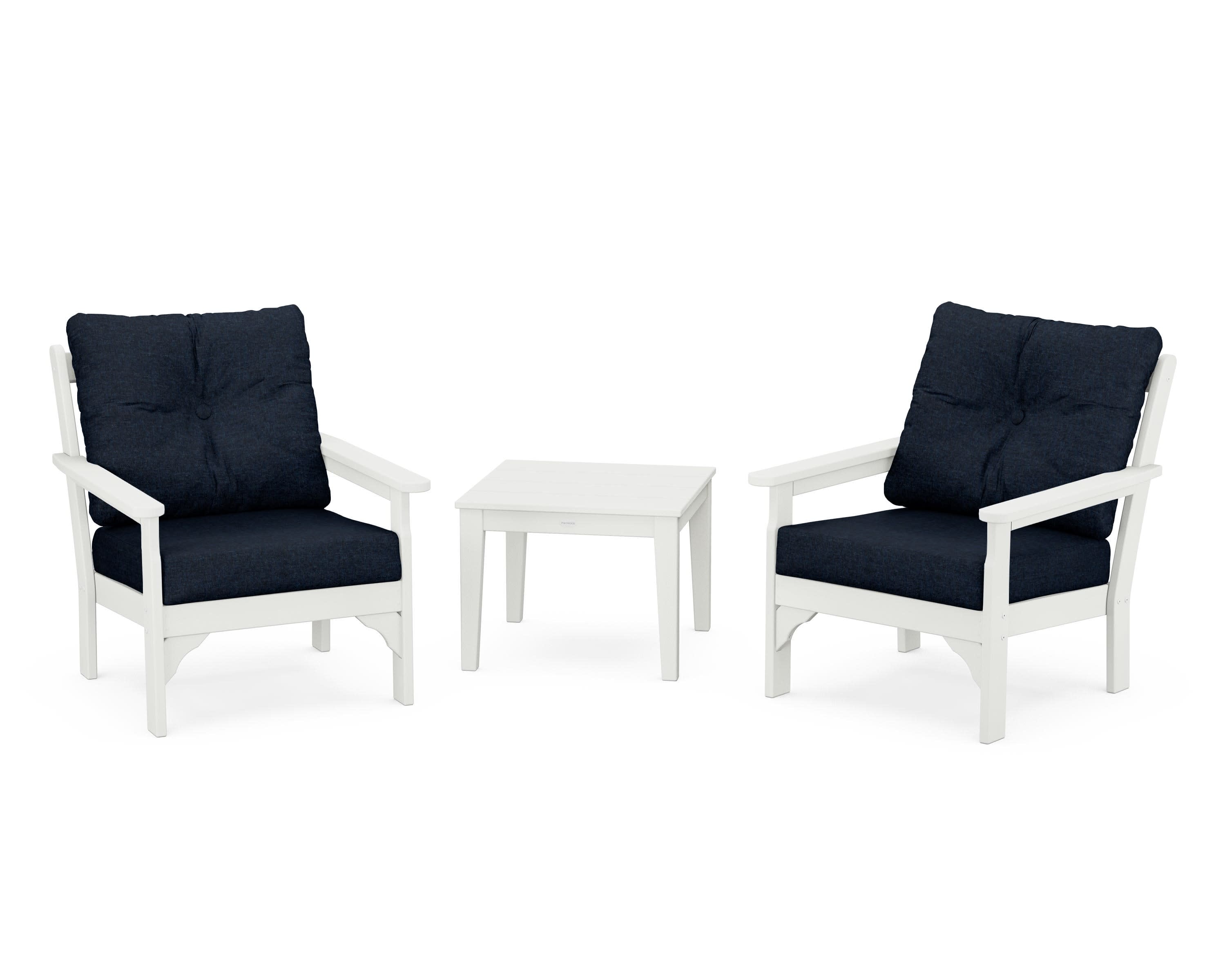 Vineyard 3-Piece Deep Seating Set in Vintage White / Marine Indigo