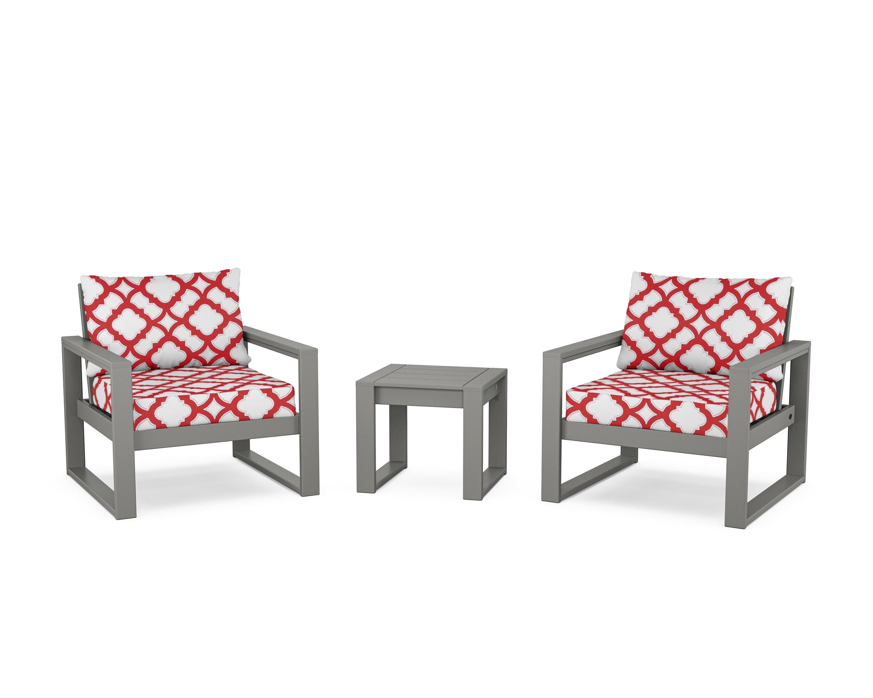 EDGE Sectional 3-Piece Deep Seating Set in Slate Grey / Trellis Crimson