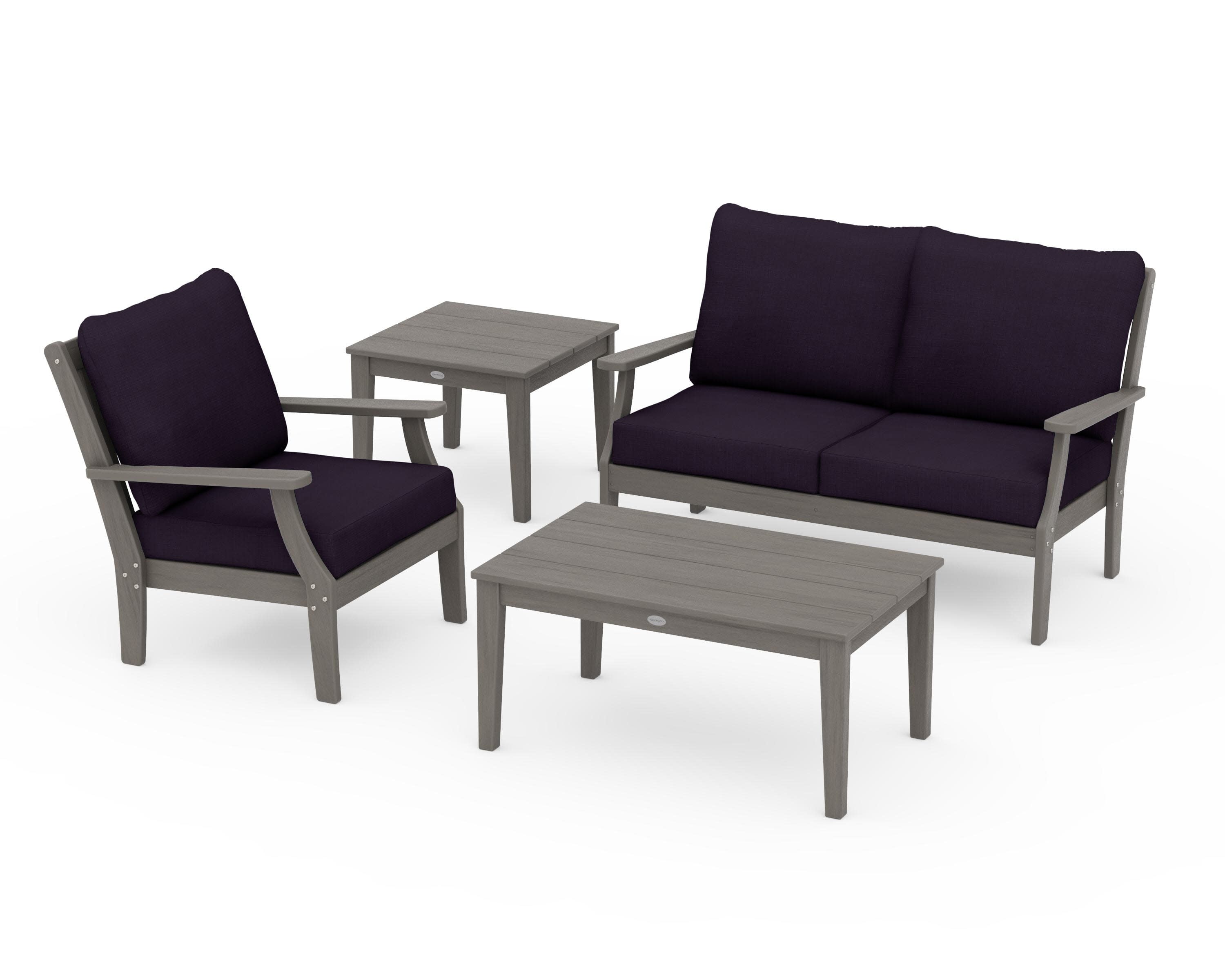 Braxton 4-Piece Deep Seating Set in Driftwood / Navy Linen