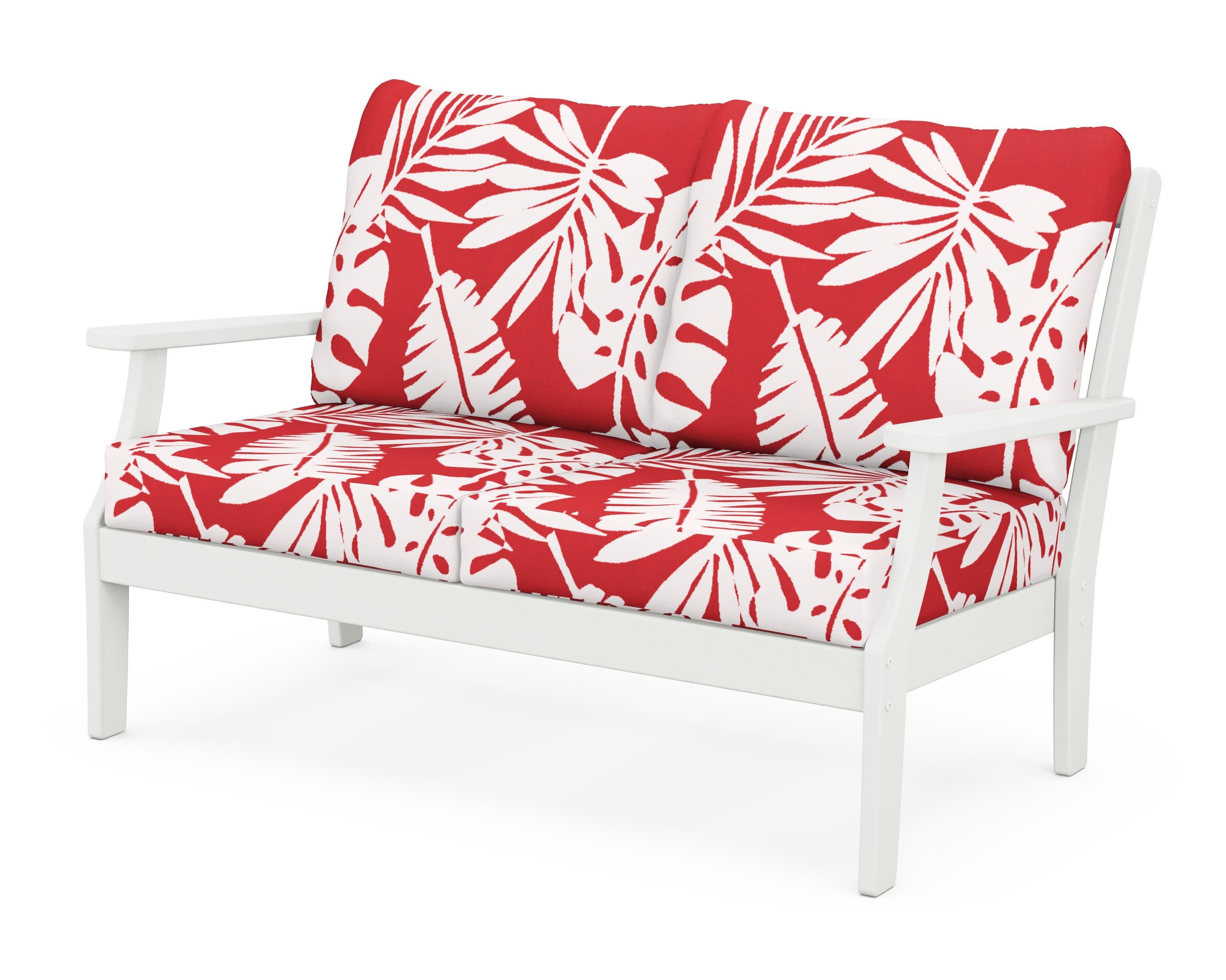 Braxton Deep Seating Loveseat in Vintage White / Leaf Crimson