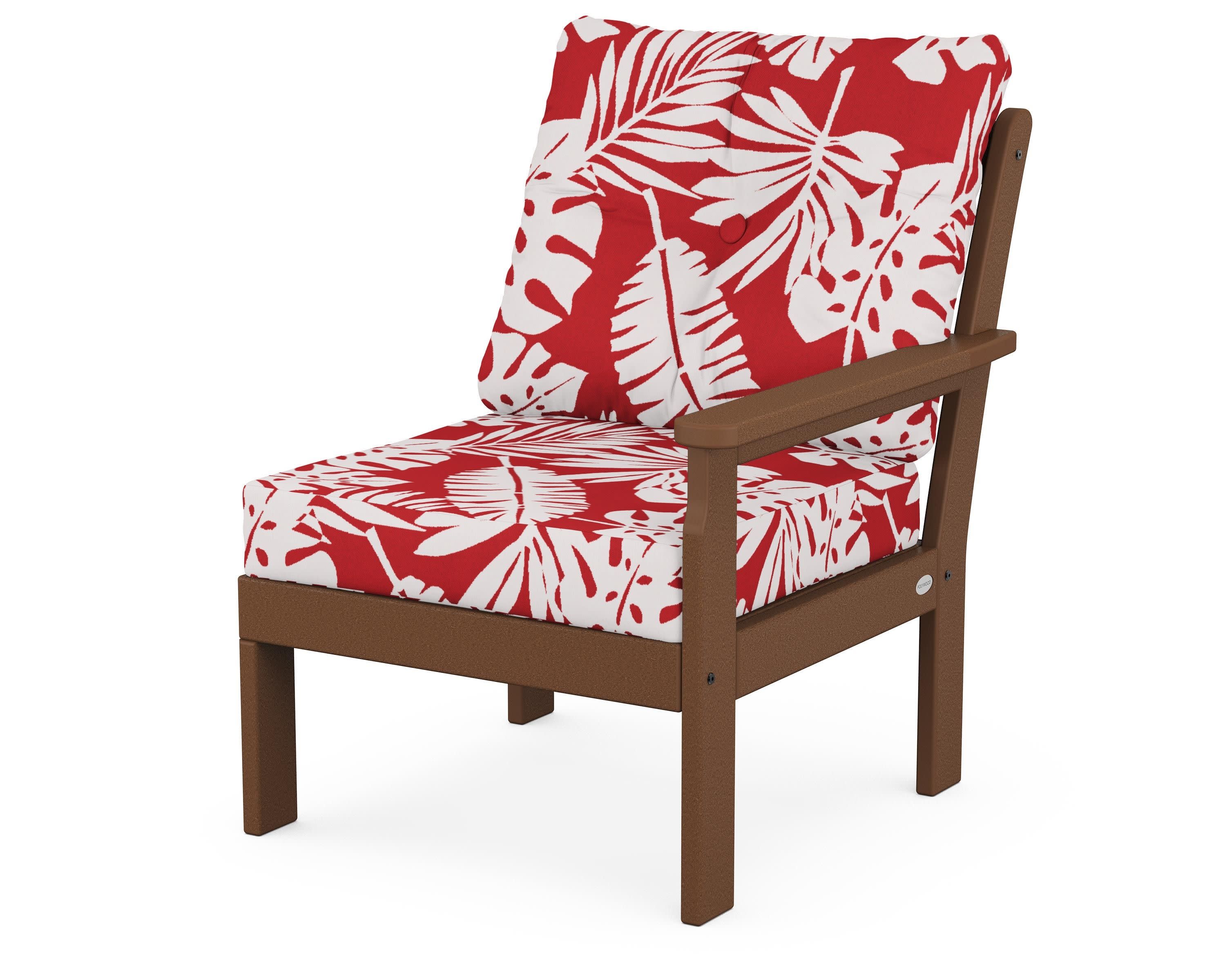 Vineyard Modular Right Arm Chair in Teak / Leaf Crimson
