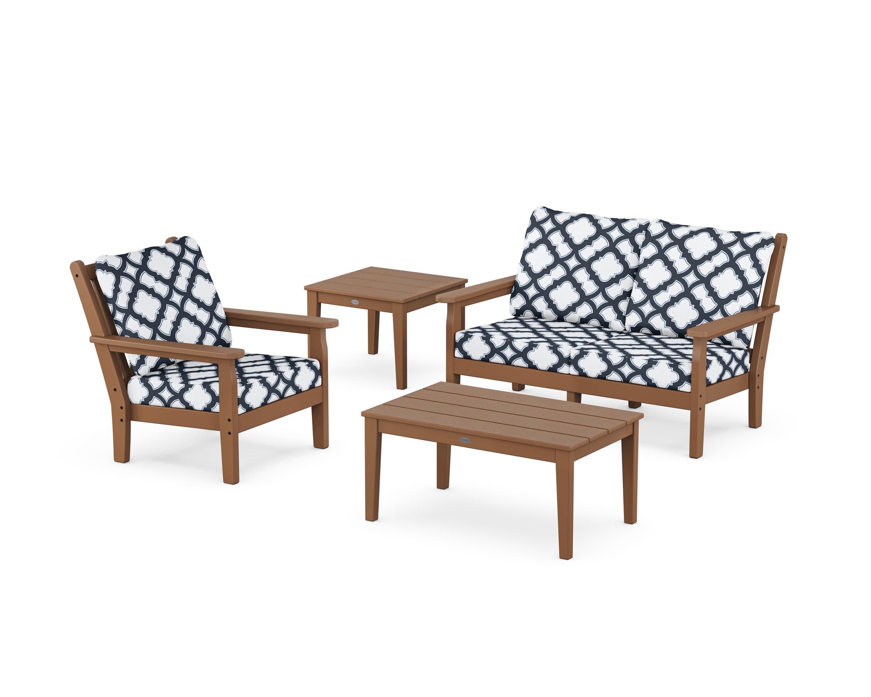 Chippendale 4-Piece Deep Seating Set in Teak / Trellis Marine Indigo