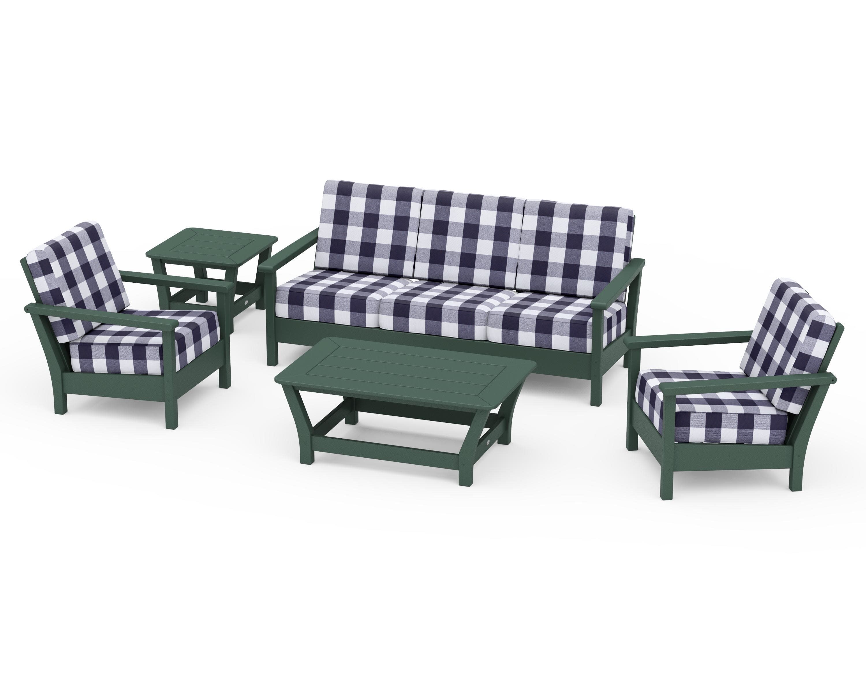 Harbour 5-Piece Deep Seating Set in Green / Buffalo Plaid Navy