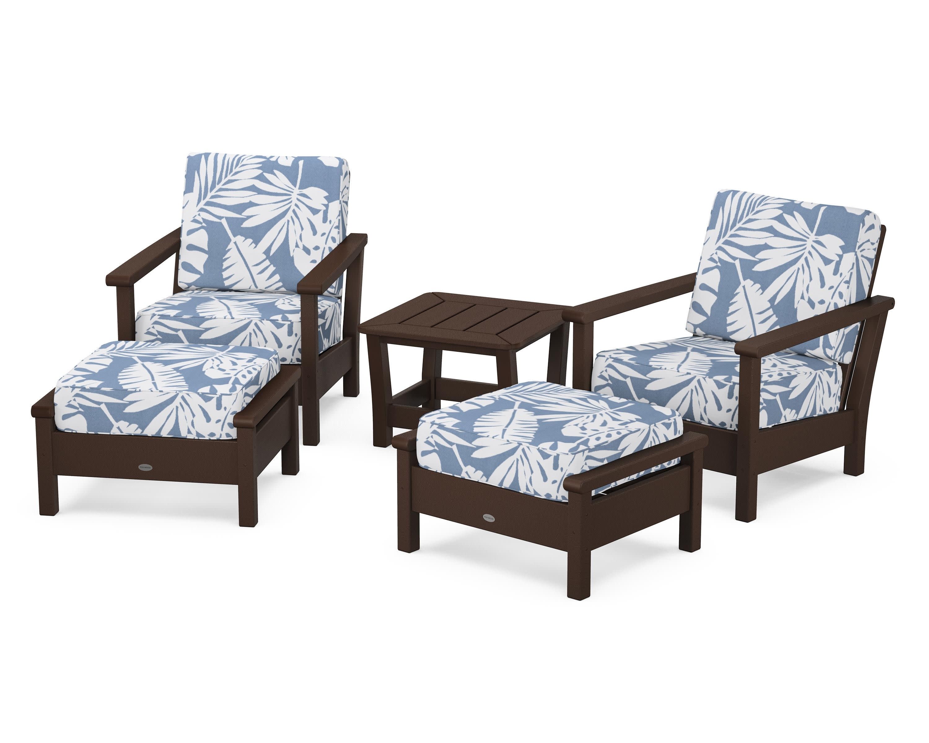 Harbour 5-Piece Deep Seating Chair Set in Mahogany / Leaf Sky Blue